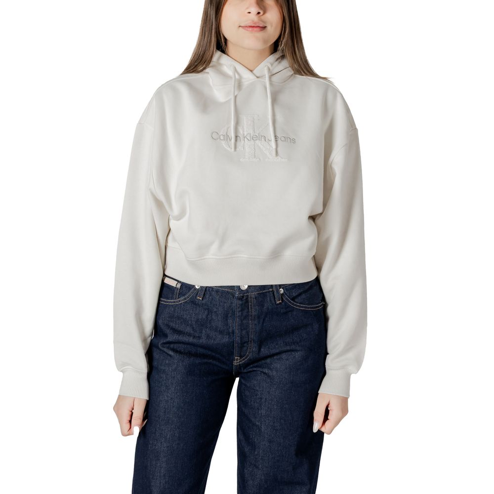 Calvin Klein Jeans Cremefarbener Baumwoll-Kapuzenpulli