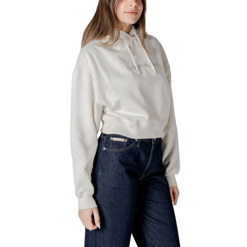 Calvin Klein Jeans Cremefarbener Baumwoll-Kapuzenpulli