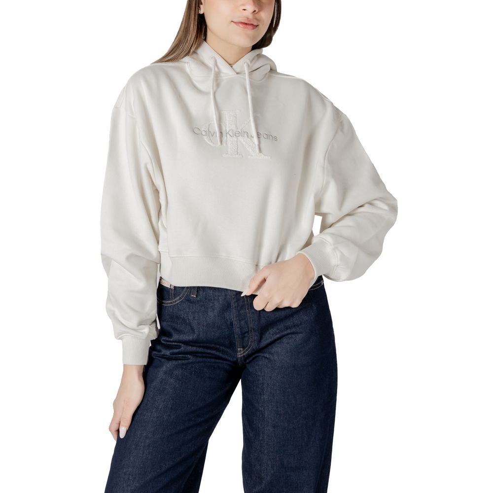 Calvin Klein Jeans Cremefarbener Baumwoll-Kapuzenpulli