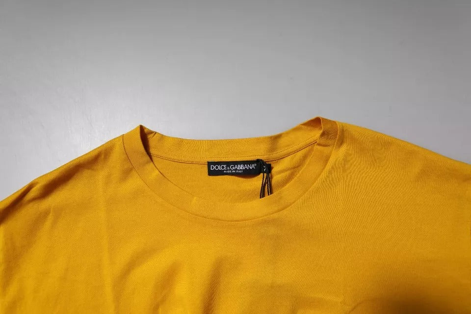 Dolce & Gabbana Dunkelgelbes Baumwoll-T-Shirt mit Logo für Herren und Rundhalsausschnitt