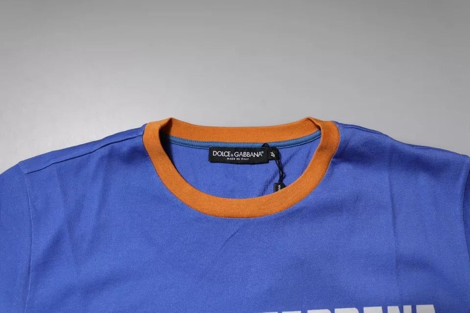 Dolce & Gabbana Blaues T-Shirt mit Rundhalsausschnitt aus Baumwolle mit Grafikdruck