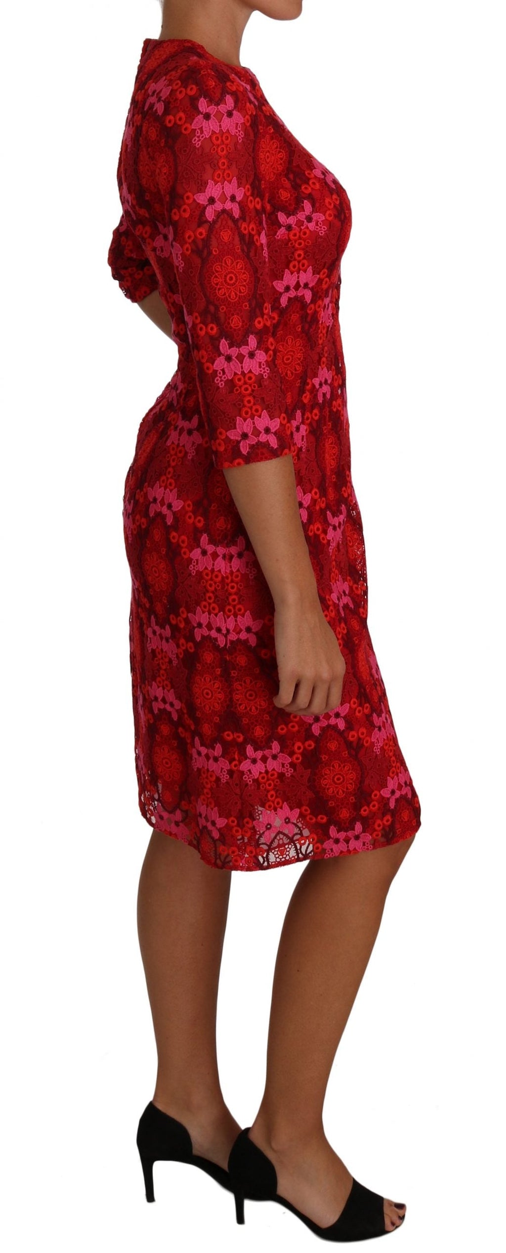 Dolce & Gabbana Floral gehäkeltes Spitzenkleid in Rot-Rosa