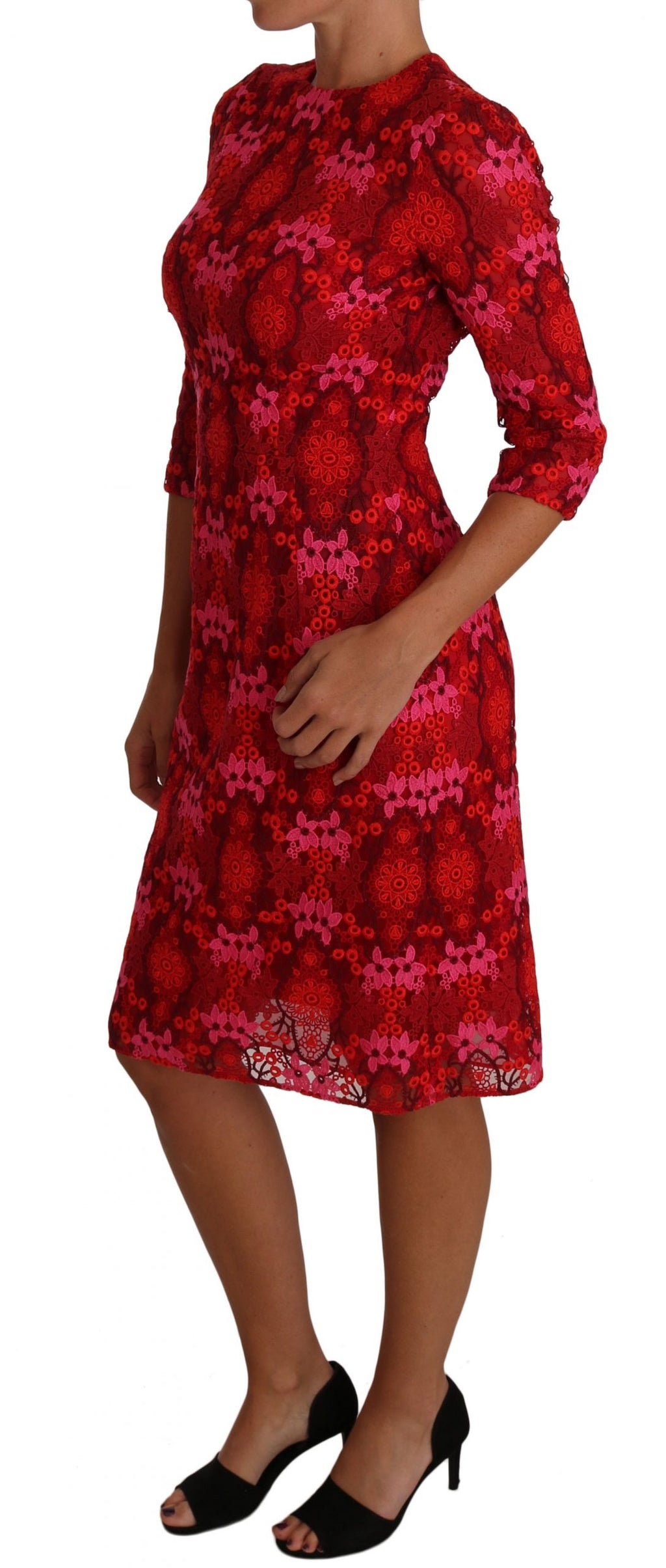 Dolce & Gabbana Floral gehäkeltes Spitzenkleid in Rot-Rosa