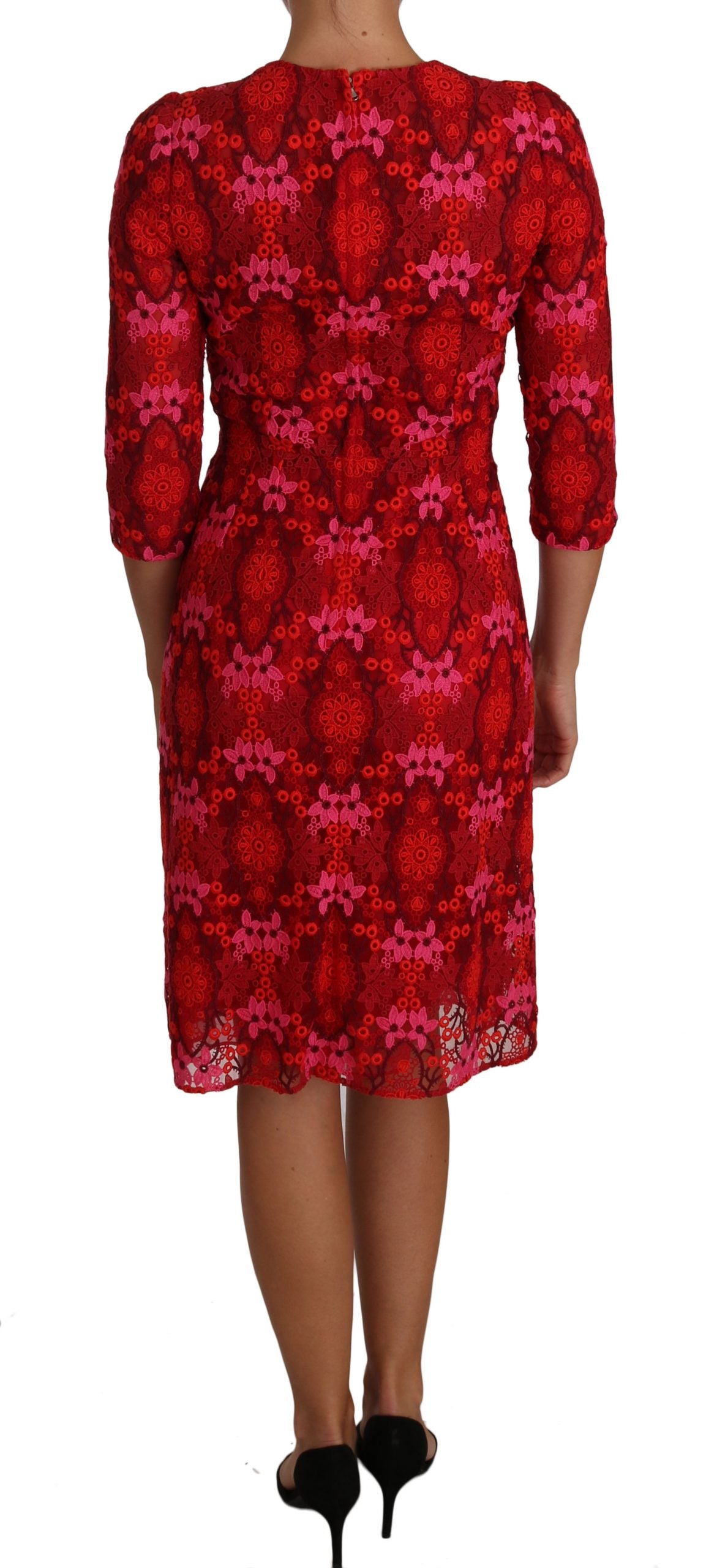 Dolce & Gabbana Floral gehäkeltes Spitzenkleid in Rot-Rosa