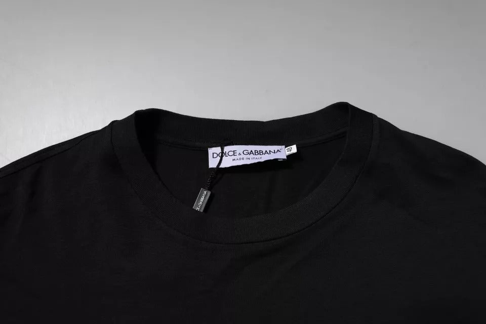 Dolce & Gabbana Schwarzes DG Logo Baumwoll-T-Shirt mit Rundhalsausschnitt