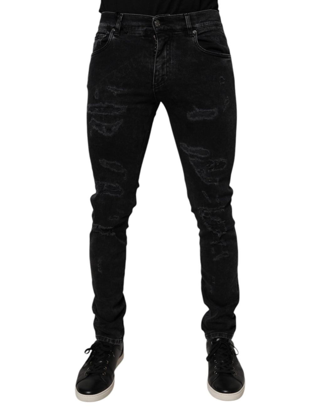 Dolce & Gabbana Schwarze zerfledderte Baumwoll-Skinny Denim-Jeans für Männer