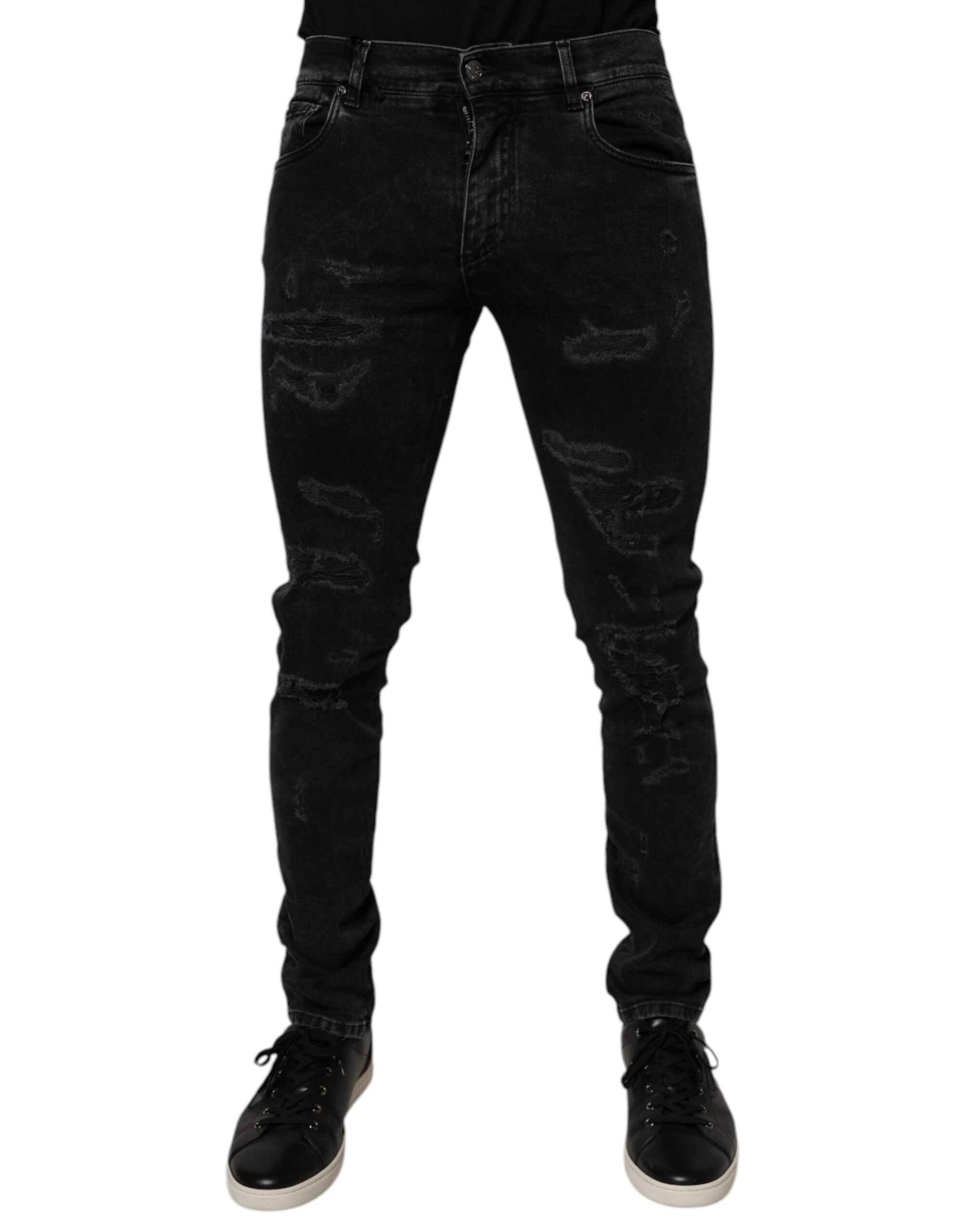 Dolce & Gabbana Schwarze zerfledderte Baumwoll-Skinny Denim-Jeans für Männer