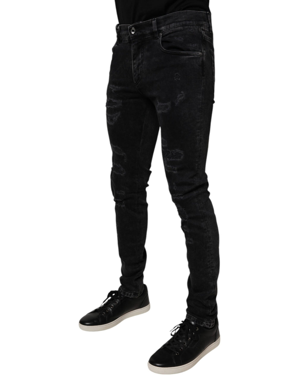 Dolce & Gabbana Schwarze zerfledderte Baumwoll-Skinny Denim-Jeans für Männer