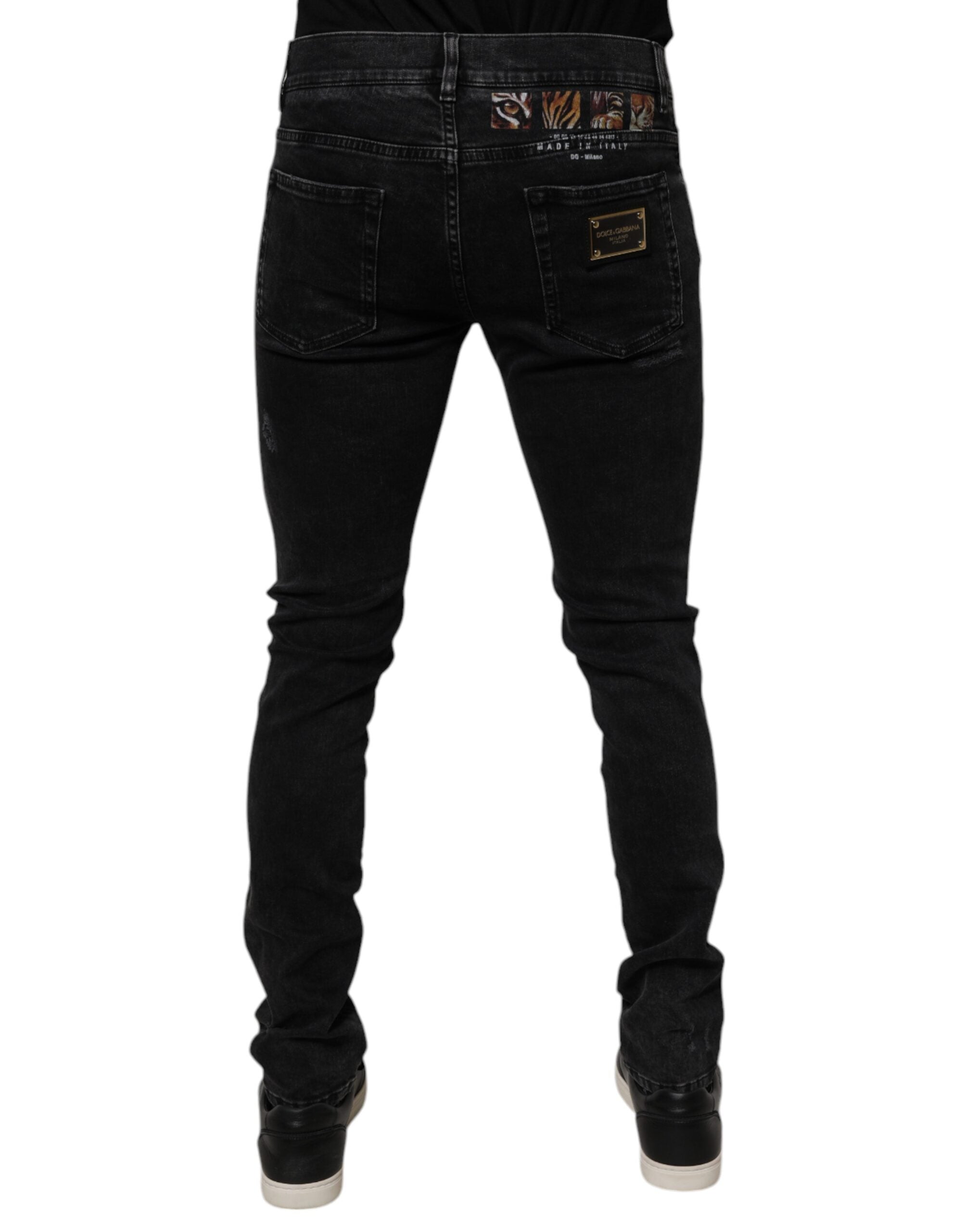 Dolce & Gabbana Schwarze zerfledderte Baumwoll-Skinny Denim-Jeans für Männer
