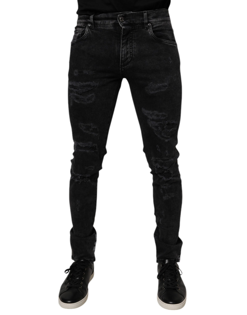 Dolce & Gabbana Schwarze zerfledderte Baumwoll-Skinny Denim-Jeans für Männer