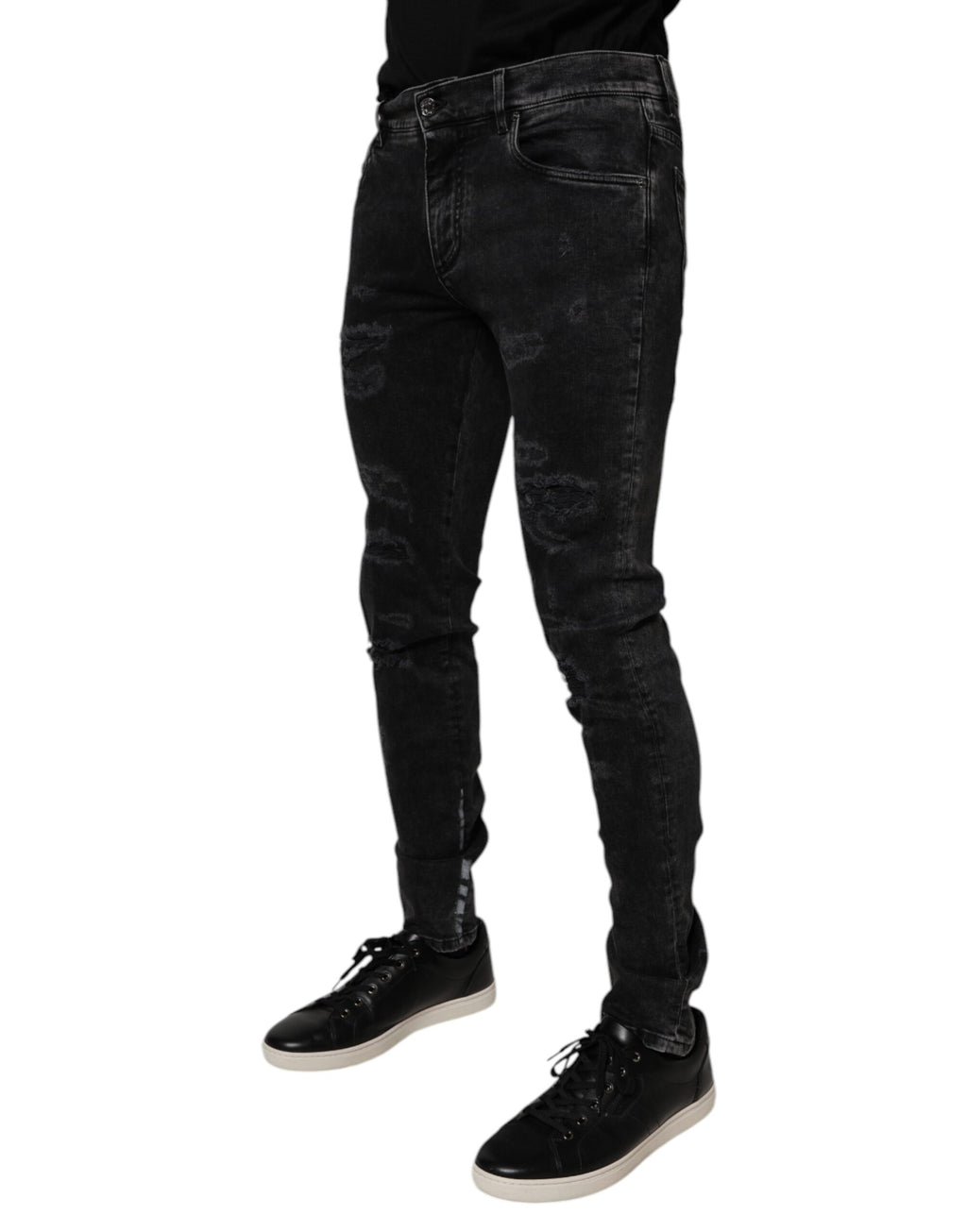 Dolce & Gabbana Schwarze zerfledderte Baumwoll-Skinny Denim-Jeans für Männer
