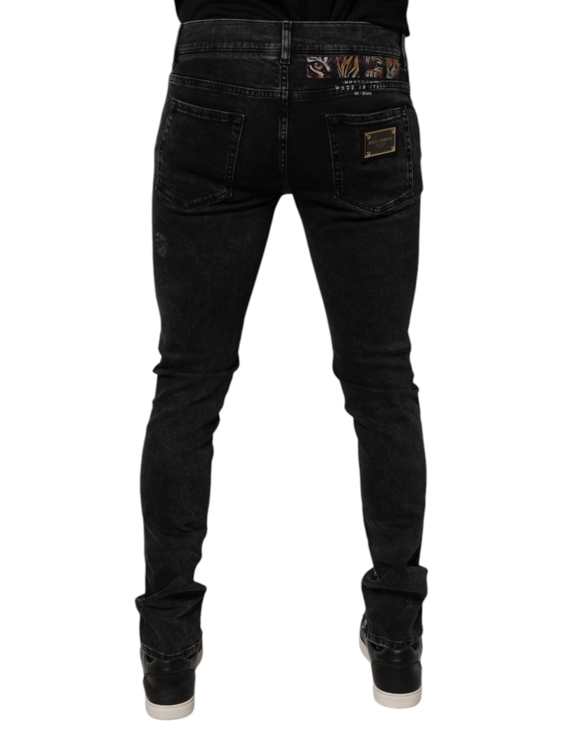 Dolce & Gabbana Schwarze zerfledderte Baumwoll-Skinny Denim-Jeans für Männer