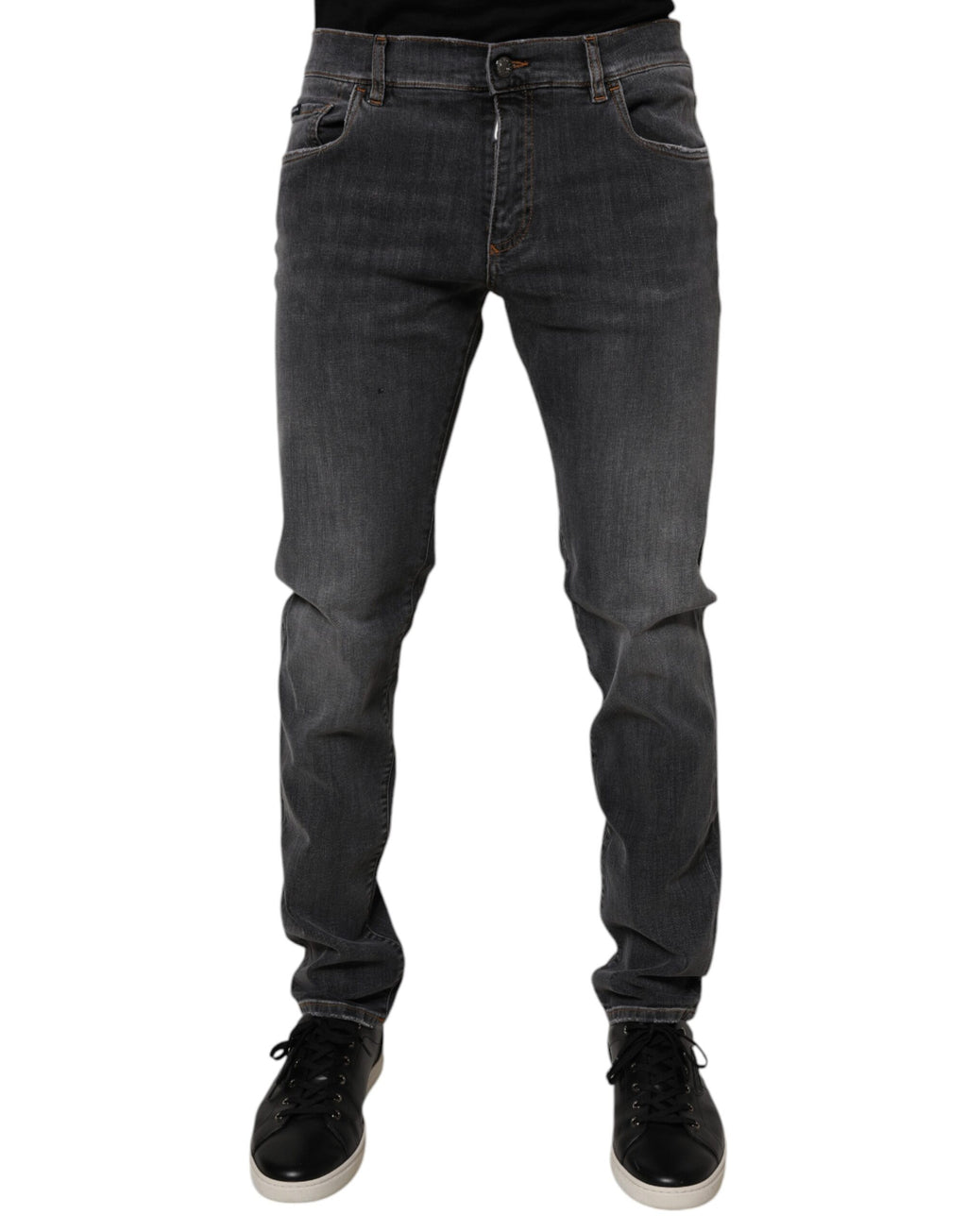 Dolce & Gabbana Dunkelgraue Slim Fit Denim Jeans aus gewaschener Baumwolle