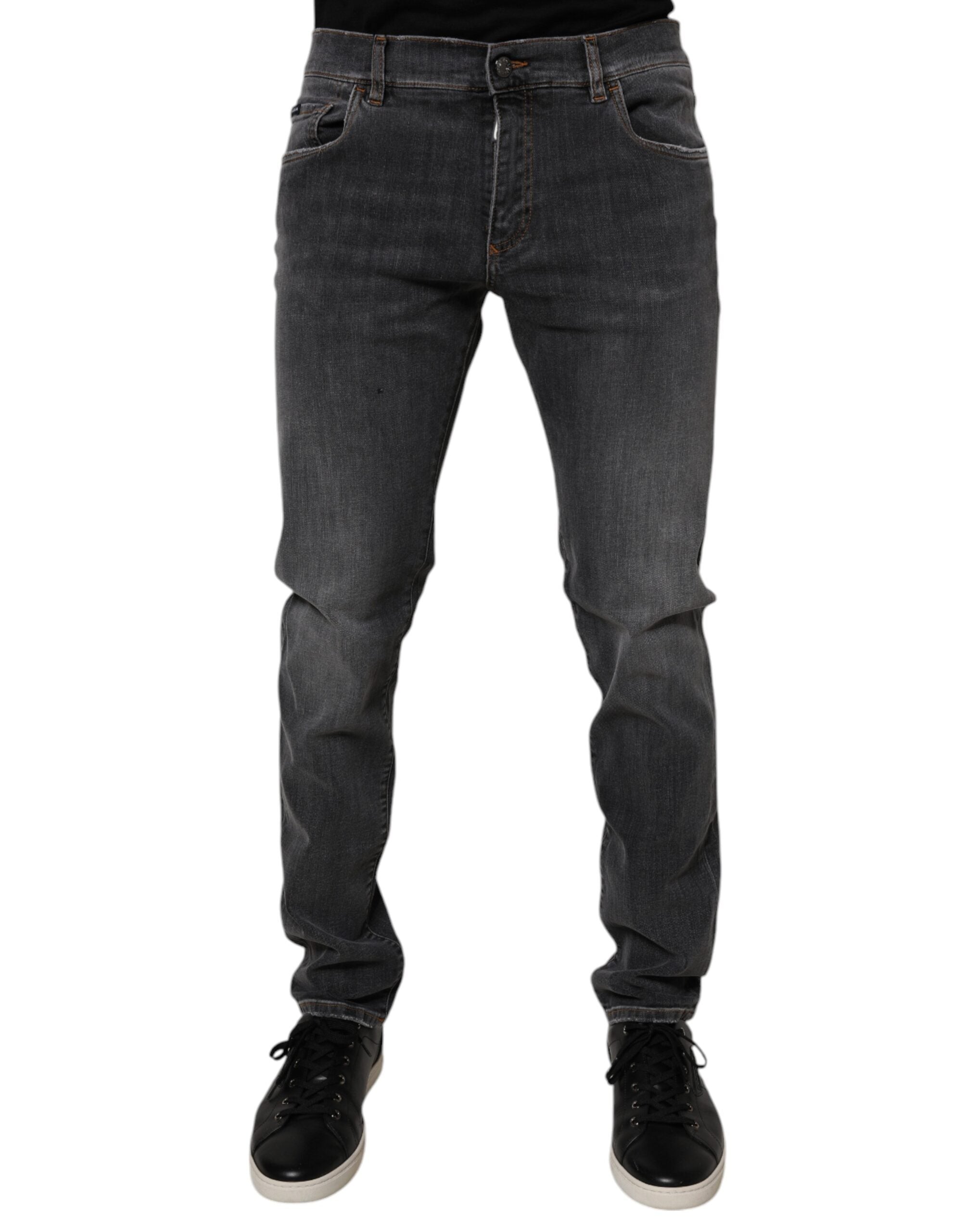 Dolce & Gabbana Dunkelgraue Slim Fit Denim Jeans aus gewaschener Baumwolle