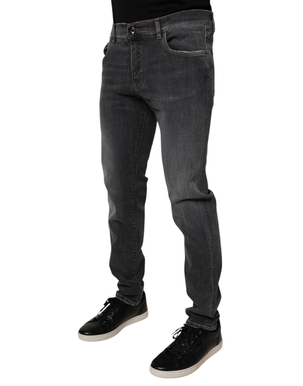 Dolce & Gabbana Dunkelgraue Slim Fit Denim Jeans aus gewaschener Baumwolle