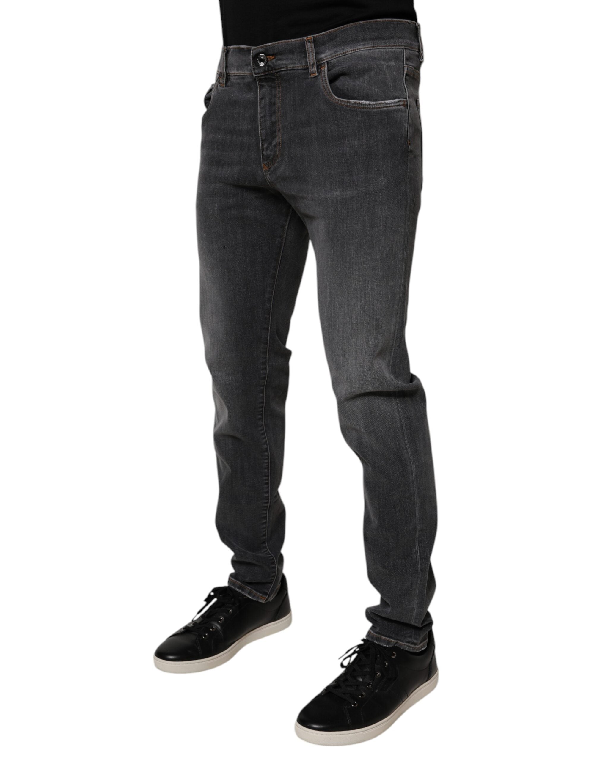 Dolce & Gabbana Dunkelgraue Slim Fit Denim Jeans aus gewaschener Baumwolle