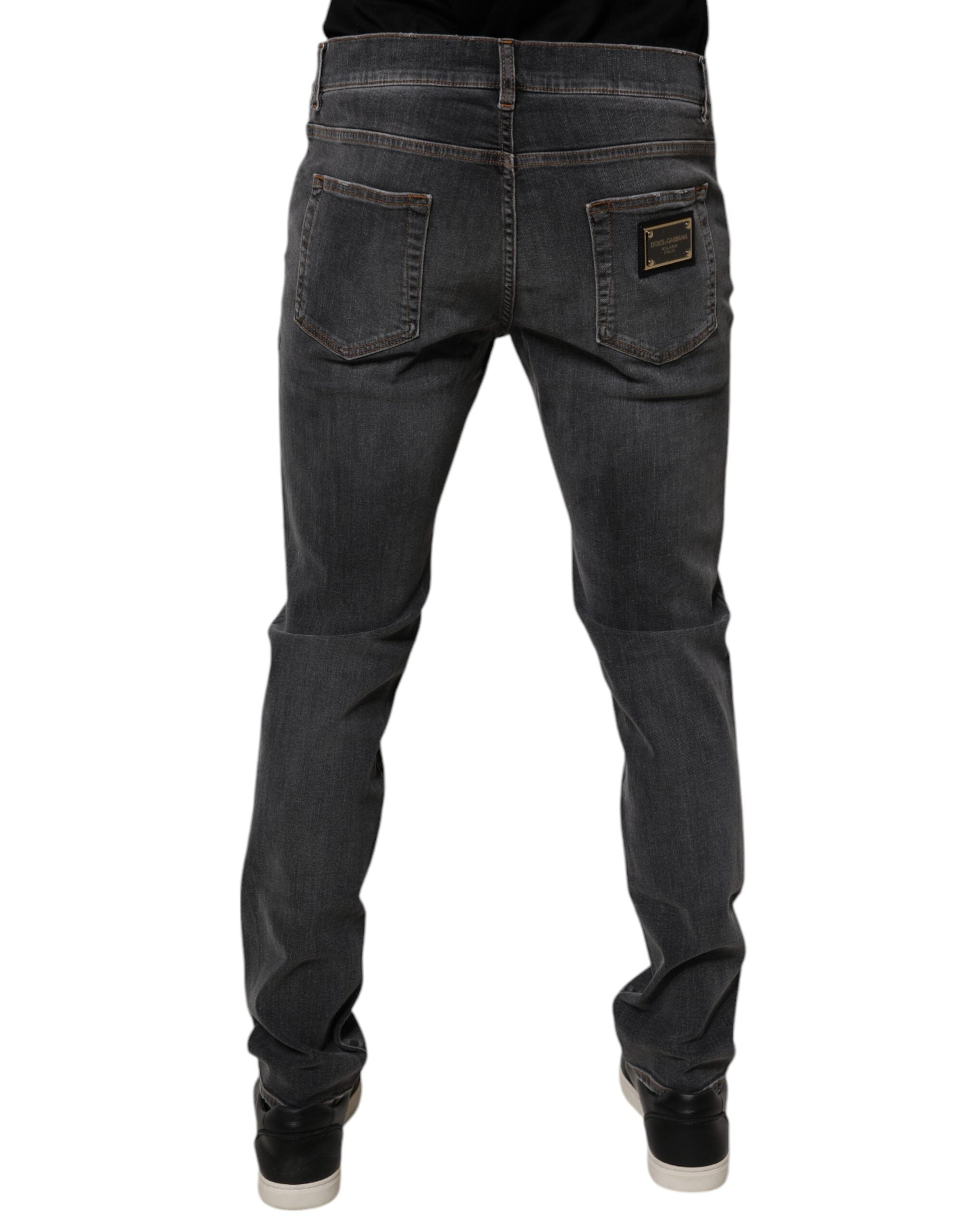 Dolce & Gabbana Dunkelgraue Slim Fit Denim Jeans aus gewaschener Baumwolle