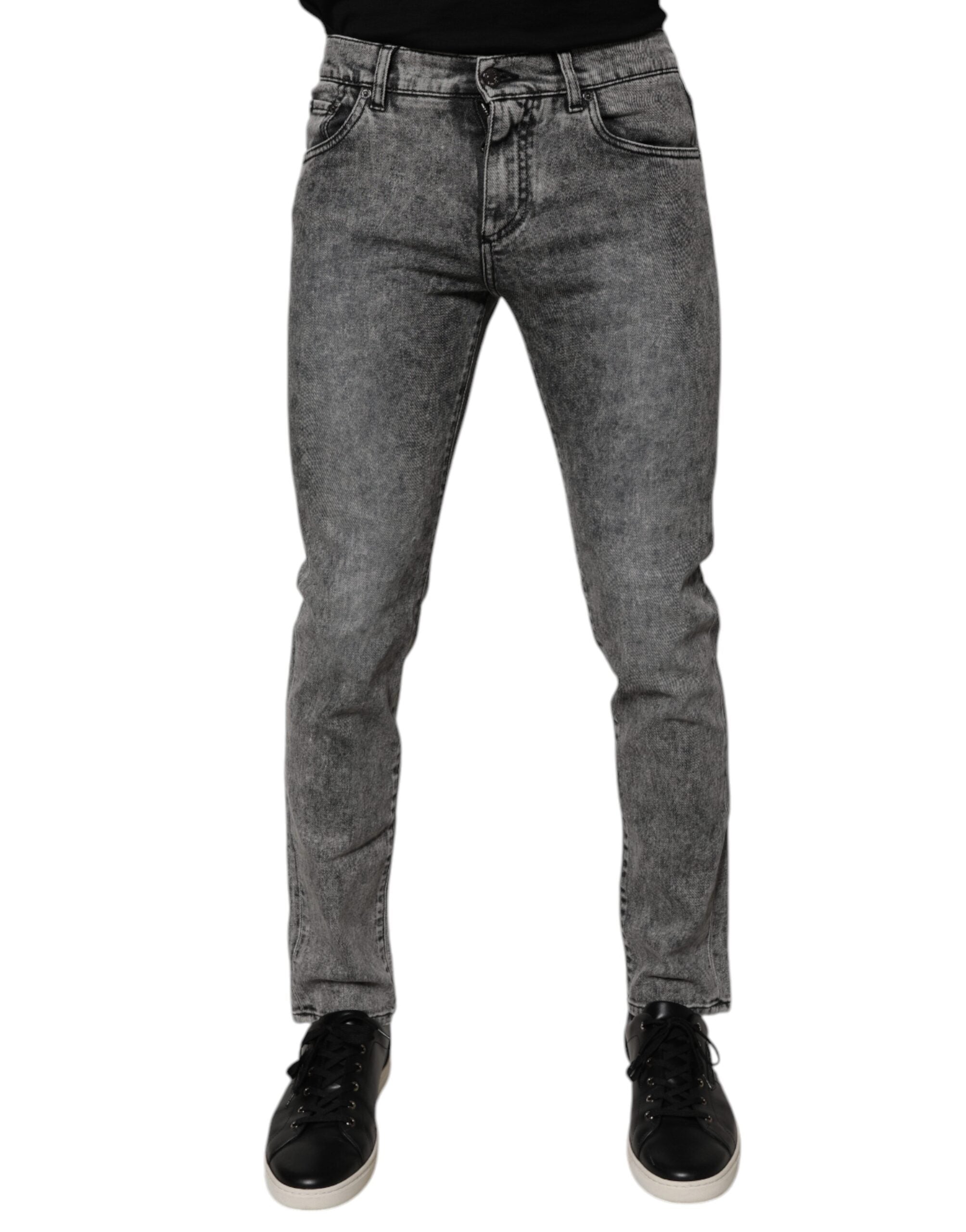 Dolce & Gabbana Dunkelgraue Slim Fit Denim Jeans aus gewaschener Baumwolle