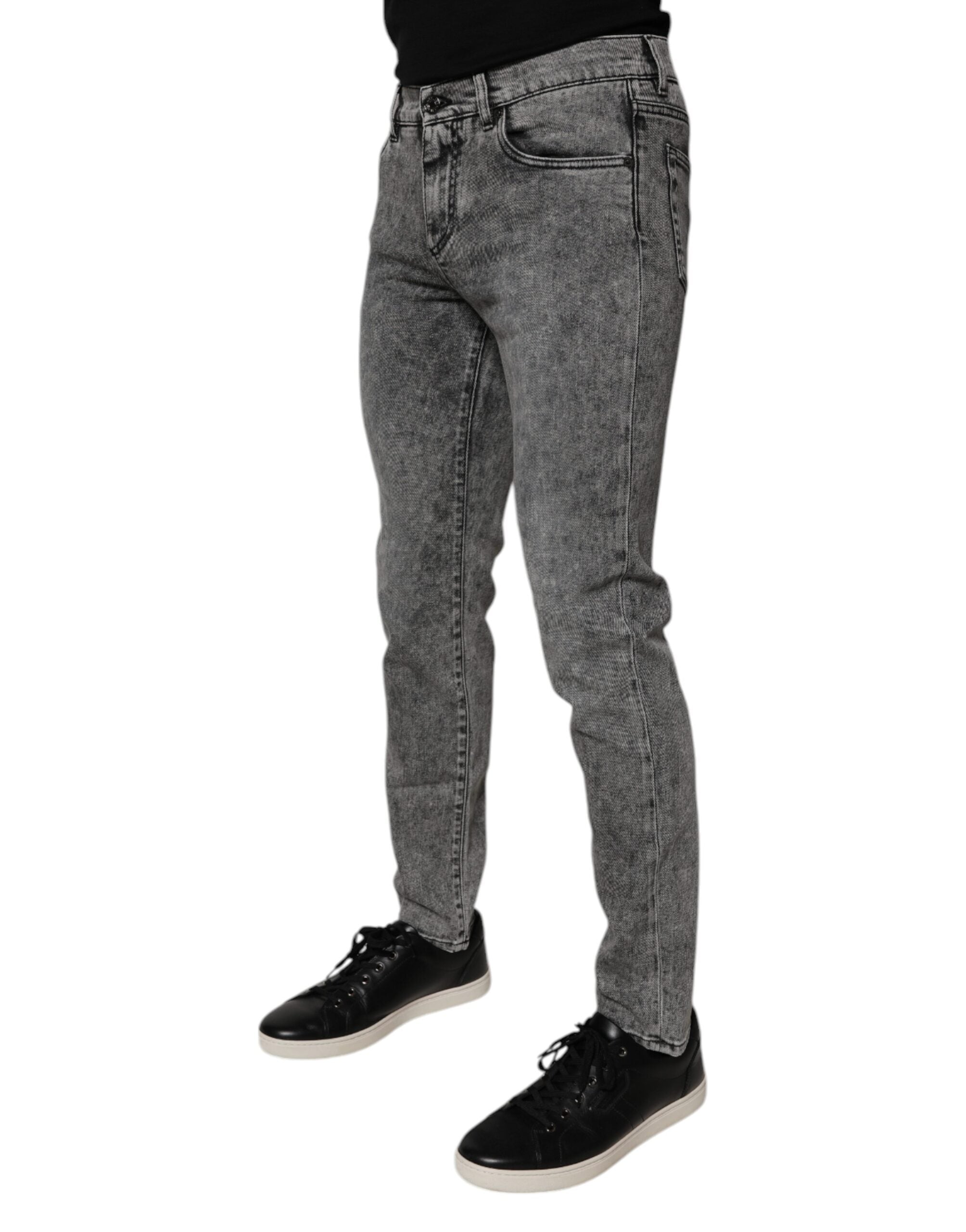 Dolce & Gabbana Dunkelgraue Slim Fit Denim Jeans aus gewaschener Baumwolle