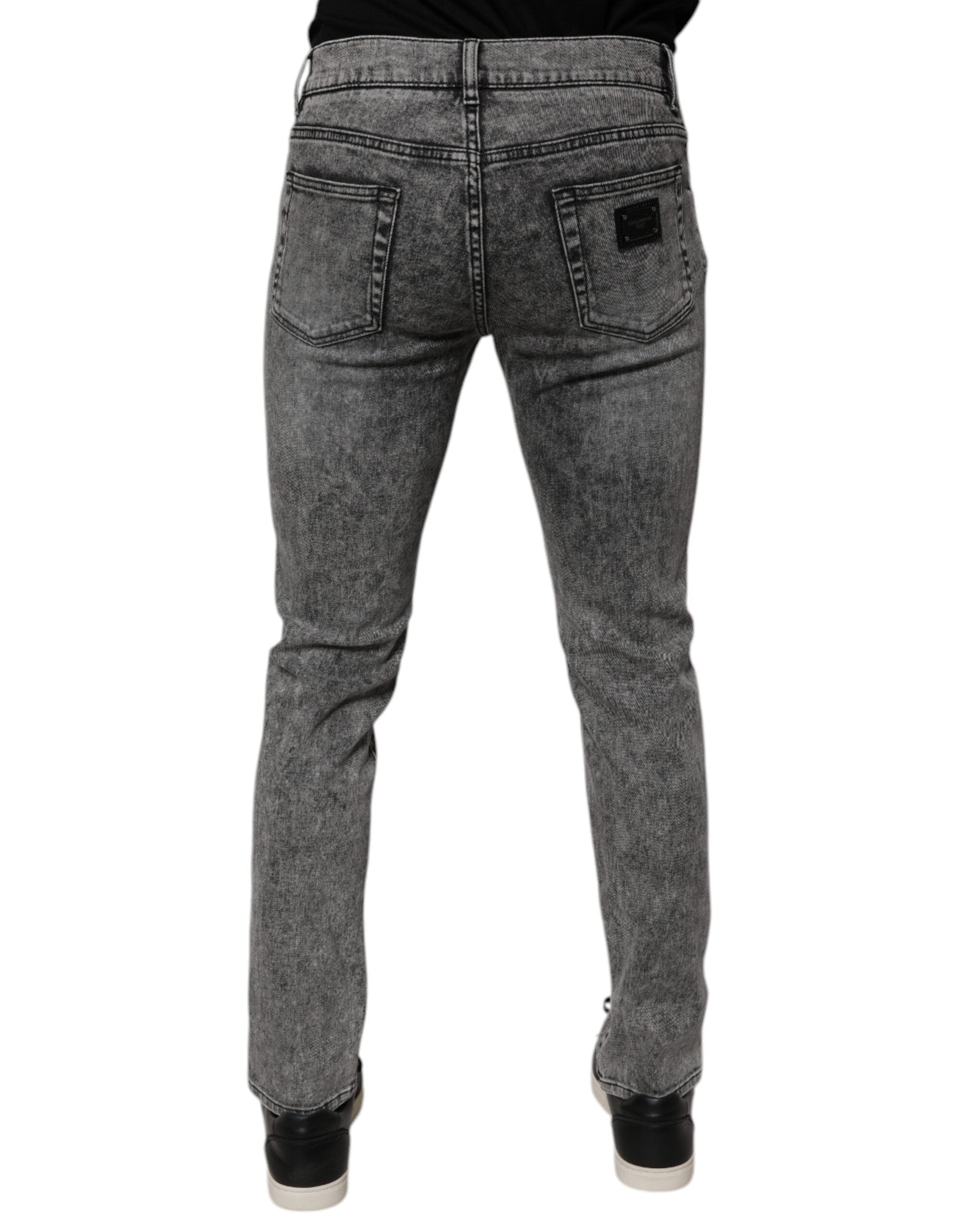 Dolce & Gabbana Dunkelgraue Slim Fit Denim Jeans aus gewaschener Baumwolle