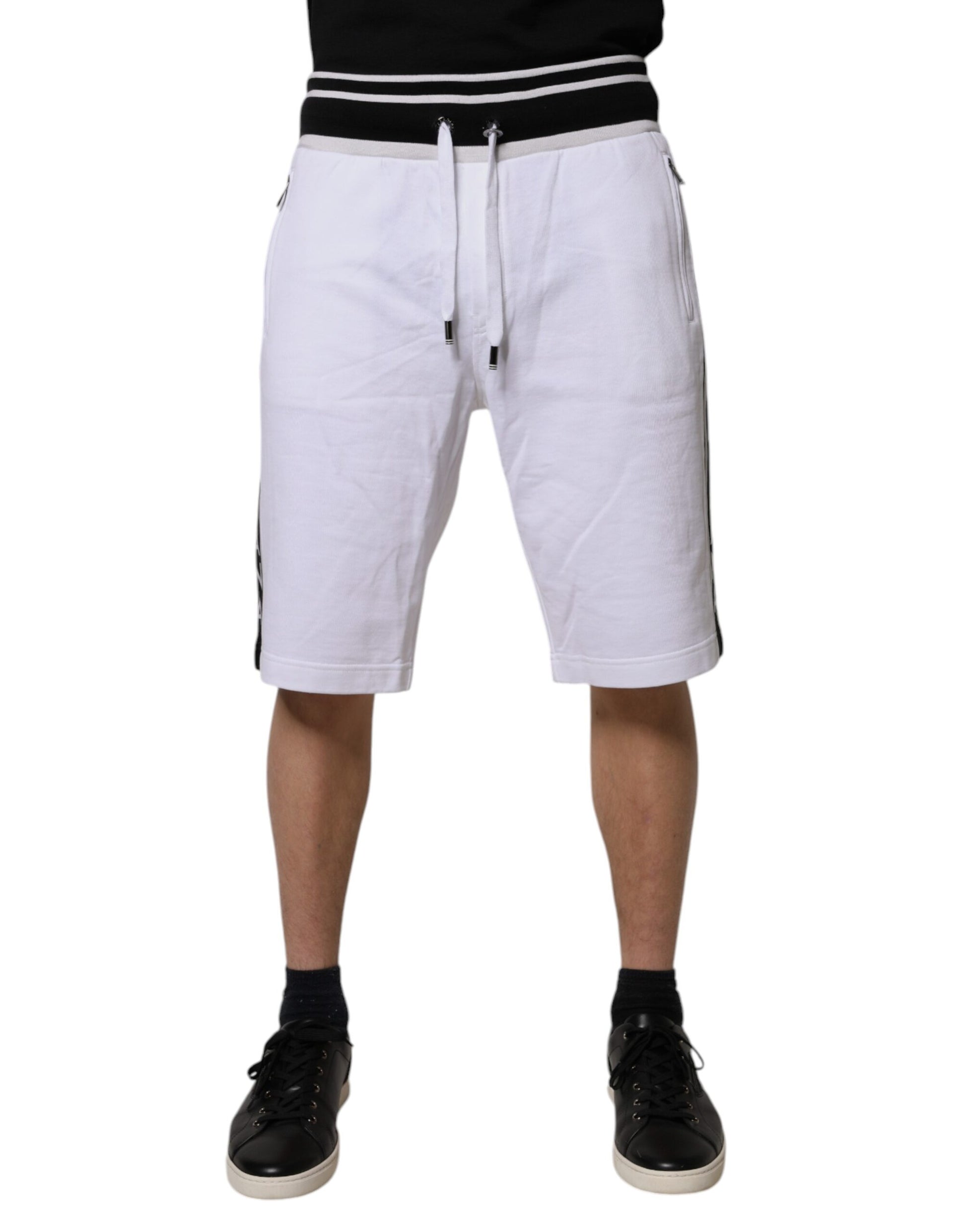 Dolce & Gabbana Weiß gestreifte DG King Bermudashorts aus Baumwolle