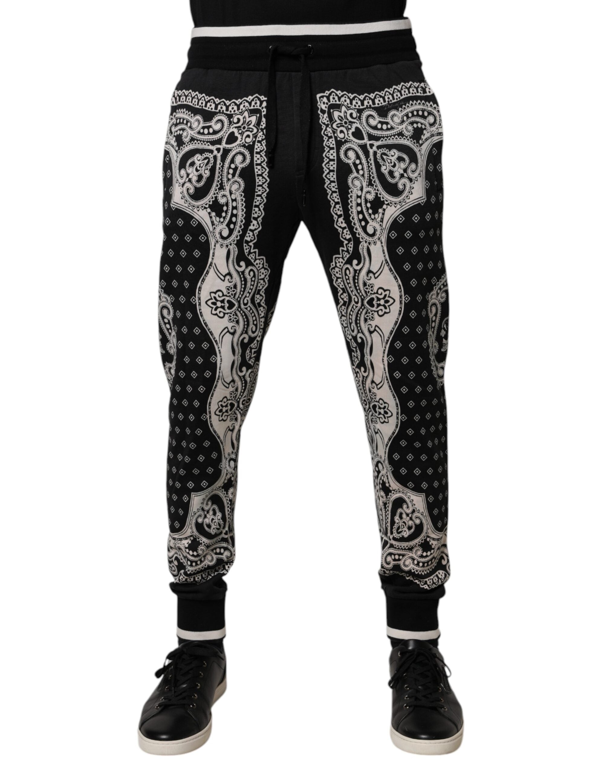 Dolce & Gabbana Schwarze Bandana Baumwoll-Jogger-Hose