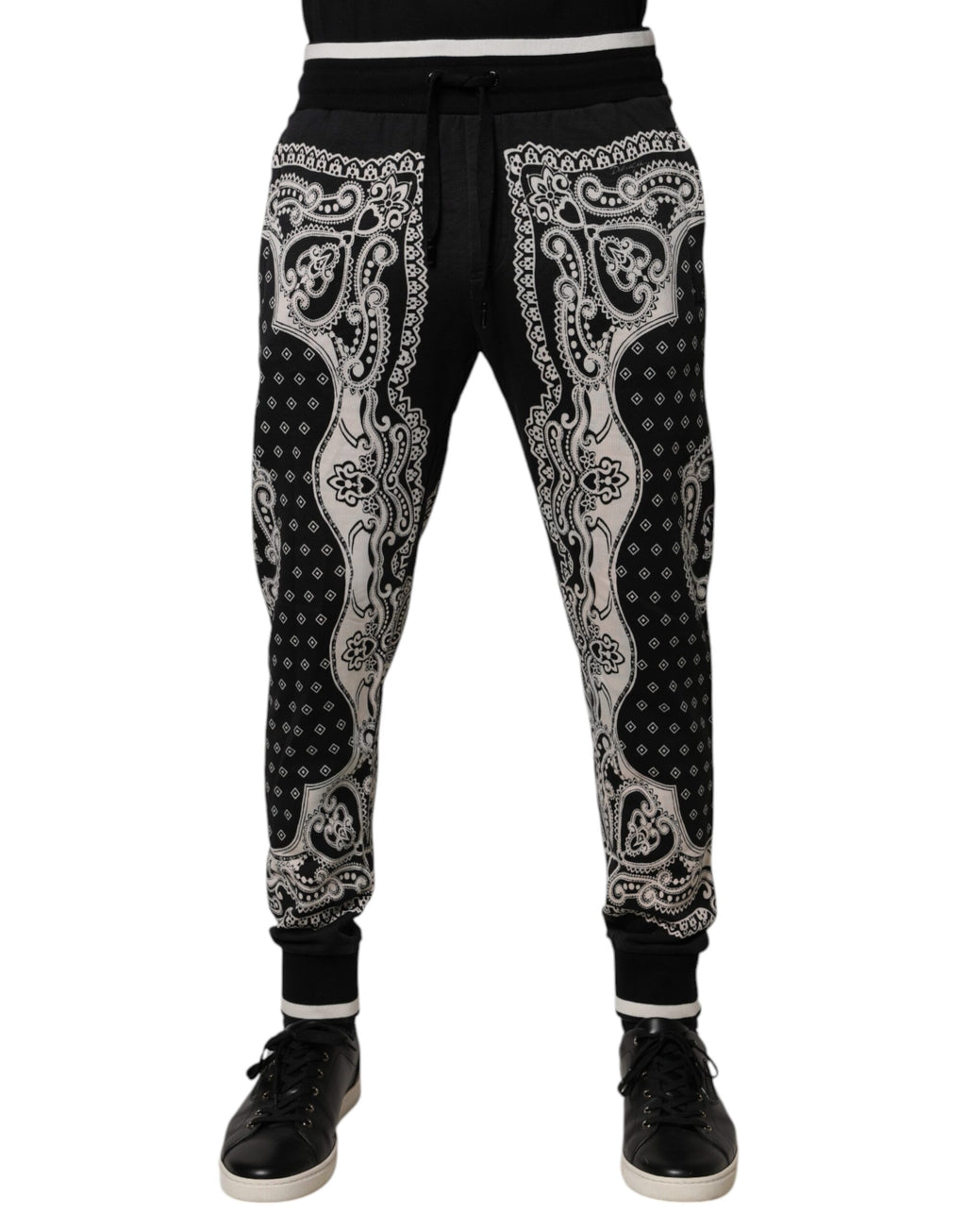 Dolce & Gabbana Schwarze Bandana Baumwoll-Jogger-Hose