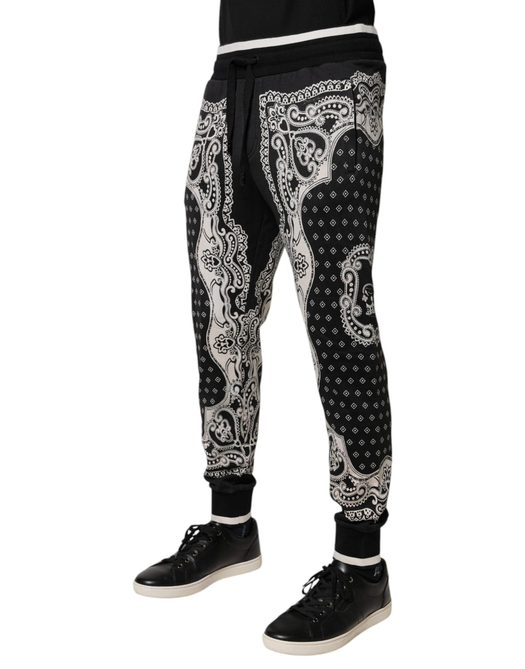 Dolce & Gabbana Schwarze Bandana Baumwoll-Jogger-Hose