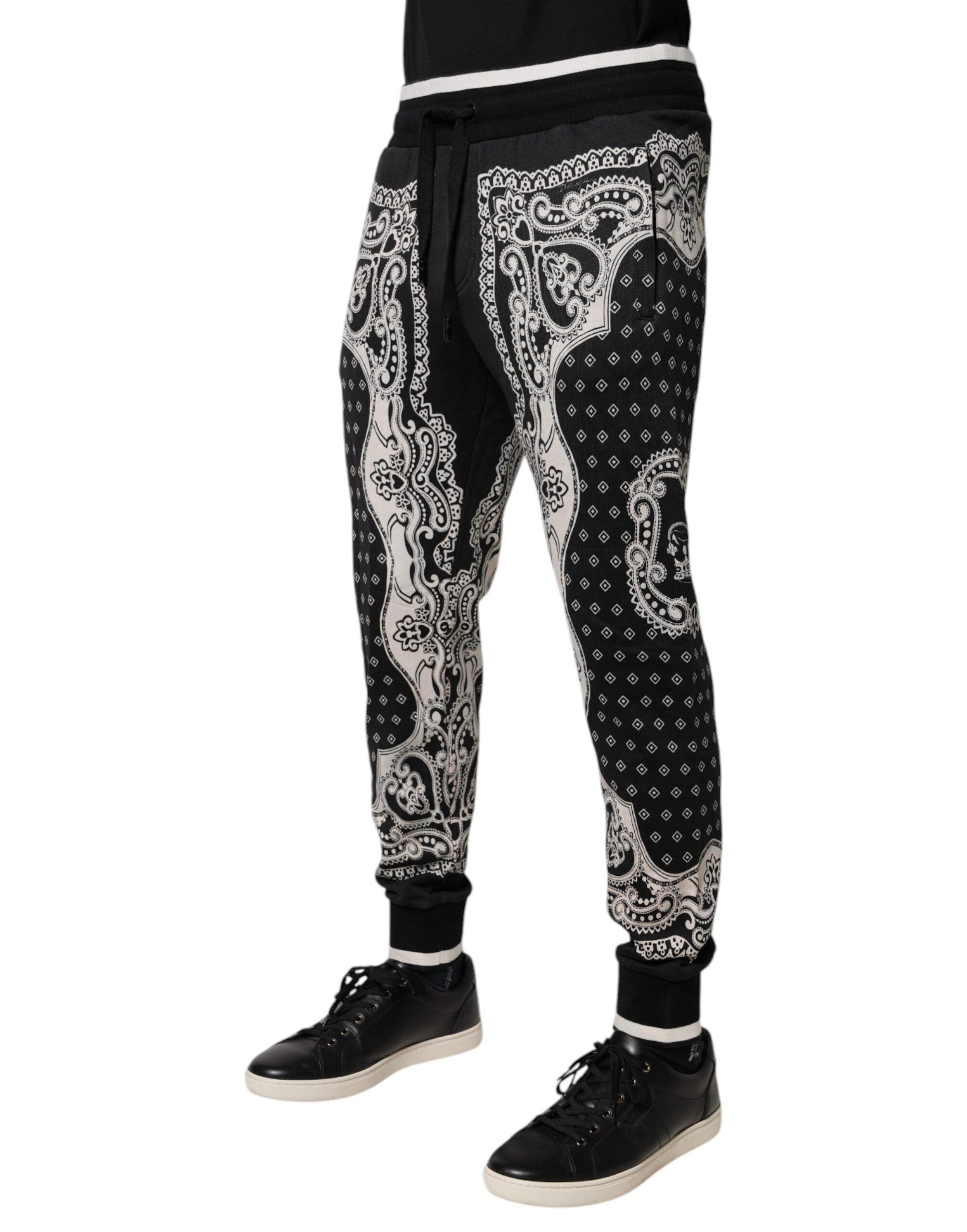 Dolce & Gabbana Schwarze Bandana Baumwoll-Jogger-Hose