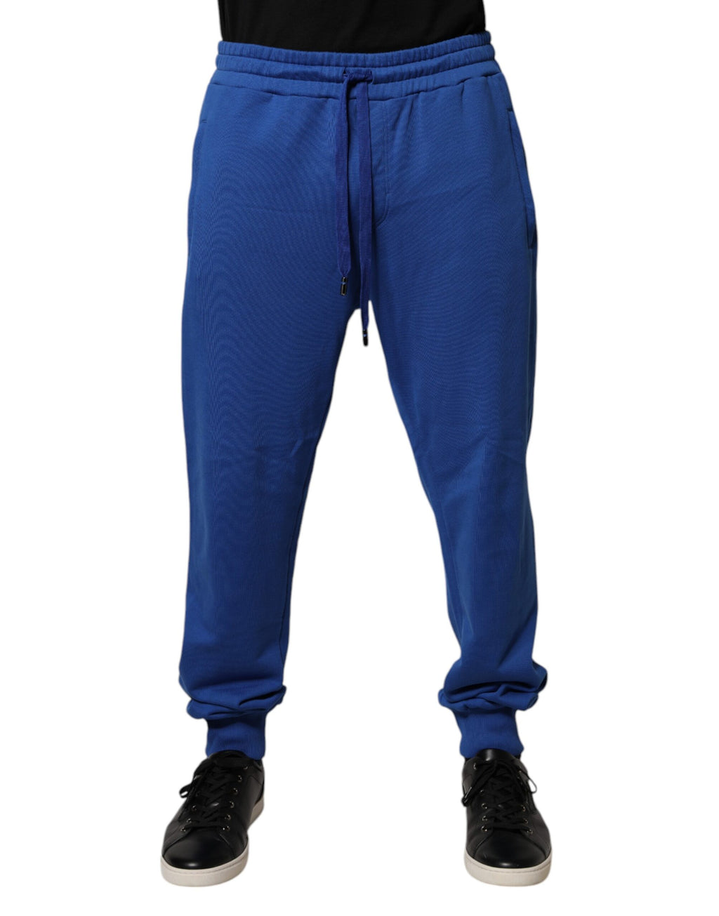 Dolce & Gabbana Blaue Baumwoll-Jogger-Hose mit mittlerer Taille
