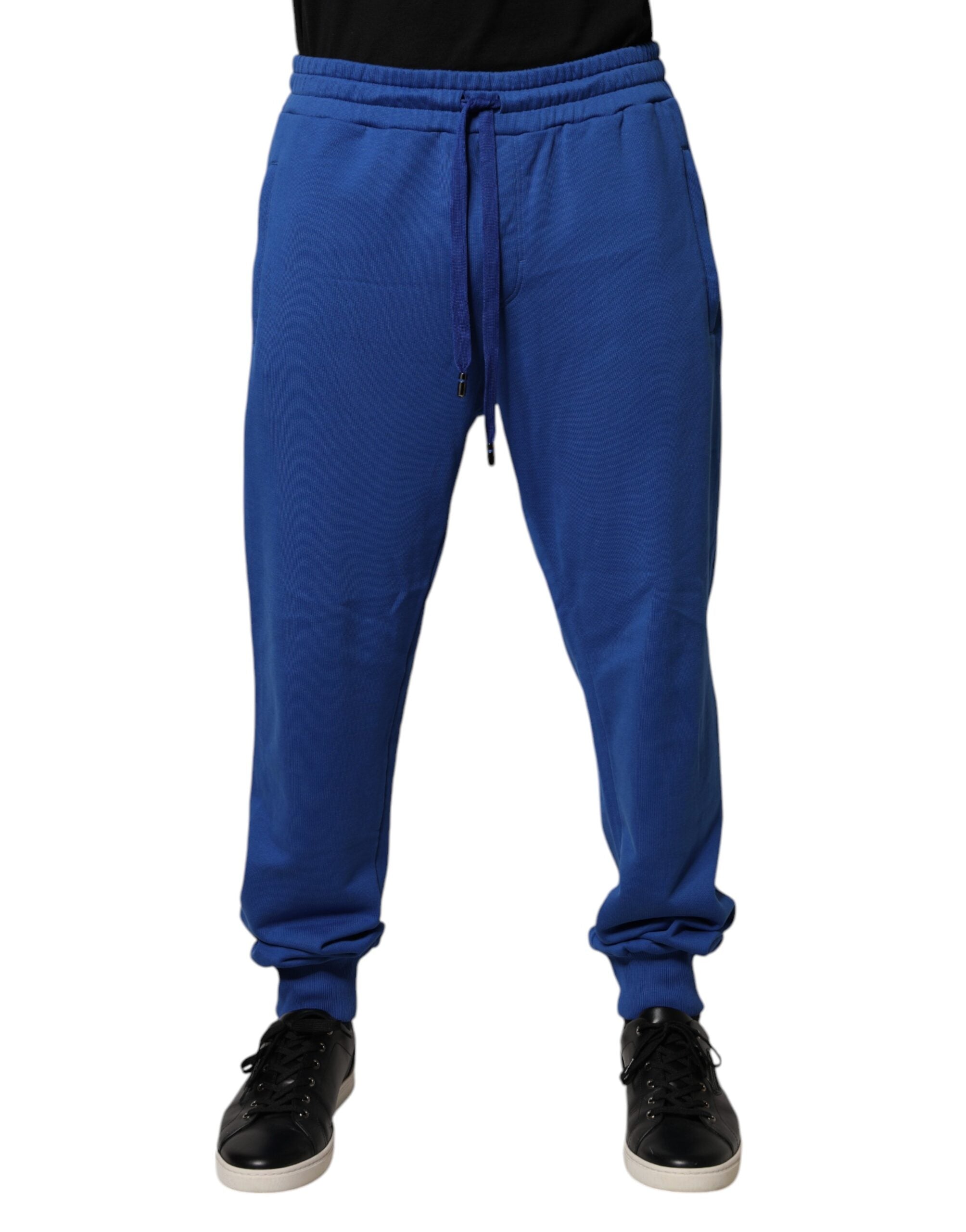 Dolce & Gabbana Blaue Baumwoll-Jogger-Hose mit mittlerer Taille