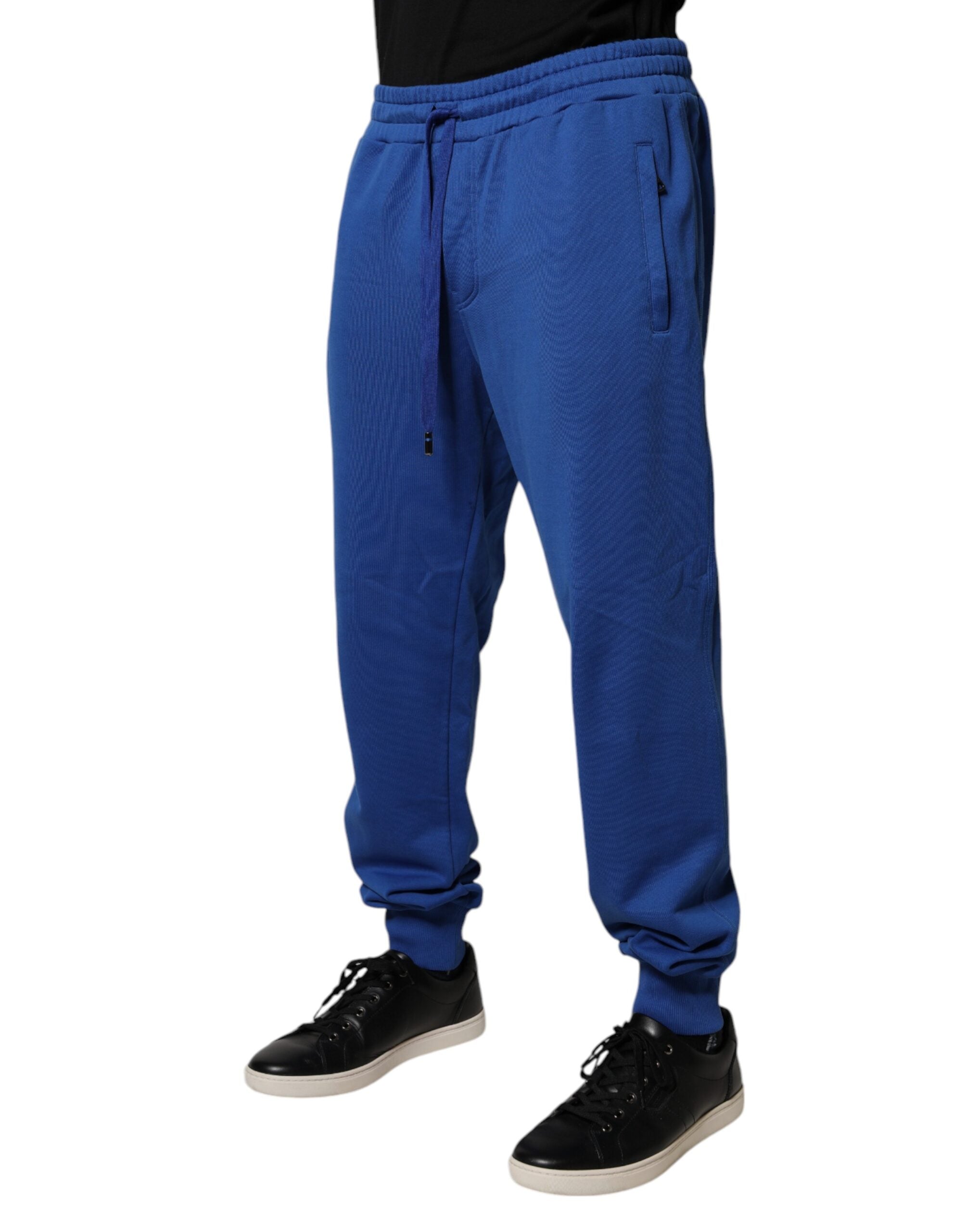 Dolce & Gabbana Blaue Baumwoll-Jogger-Hose mit mittlerer Taille