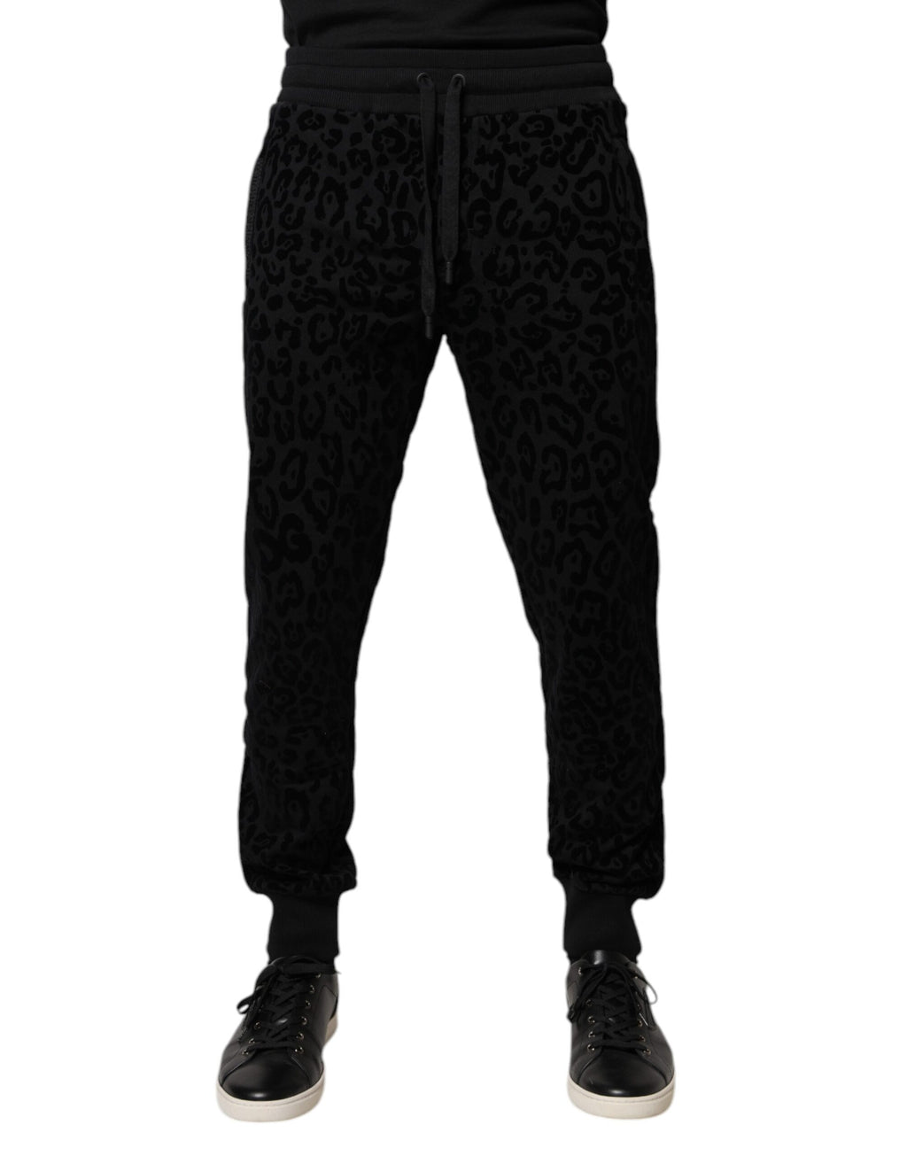 Dolce & Gabbana Schwarze Leopard-Jogginghose aus Baumwolle Sweatpants