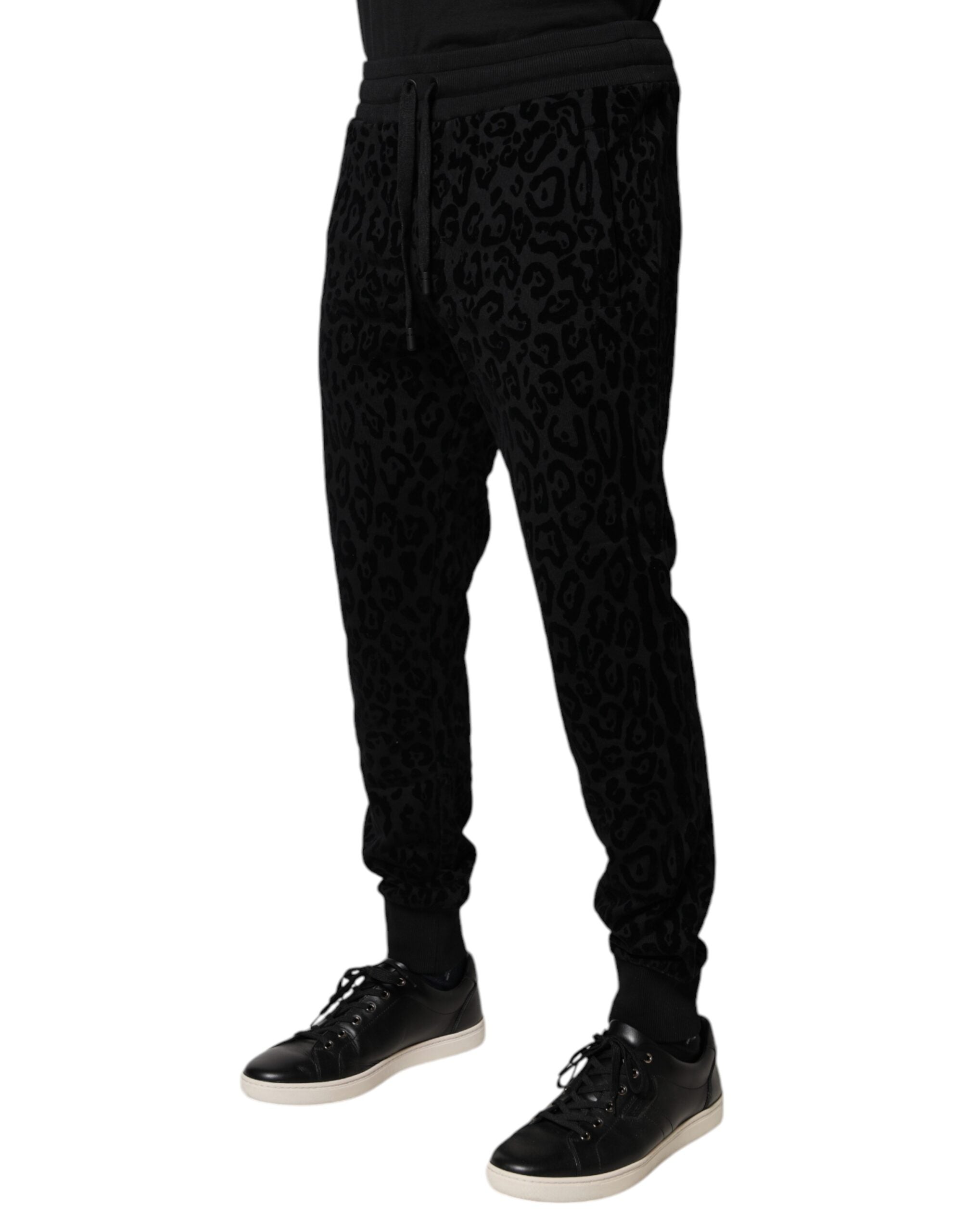 Dolce & Gabbana Schwarze Leopard-Jogginghose aus Baumwolle Sweatpants