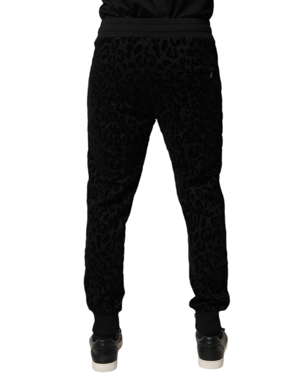 Dolce & Gabbana Schwarze Leopard-Jogginghose aus Baumwolle Sweatpants