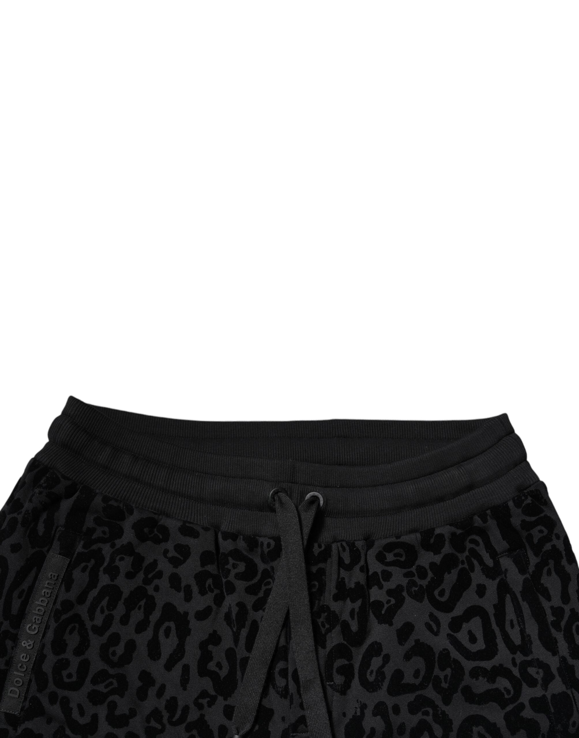 Dolce & Gabbana Schwarze Leopard-Jogginghose aus Baumwolle Sweatpants