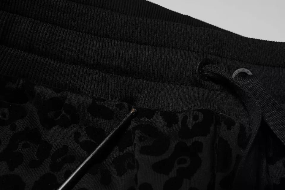 Dolce & Gabbana Schwarze Leopard-Jogginghose aus Baumwolle Sweatpants