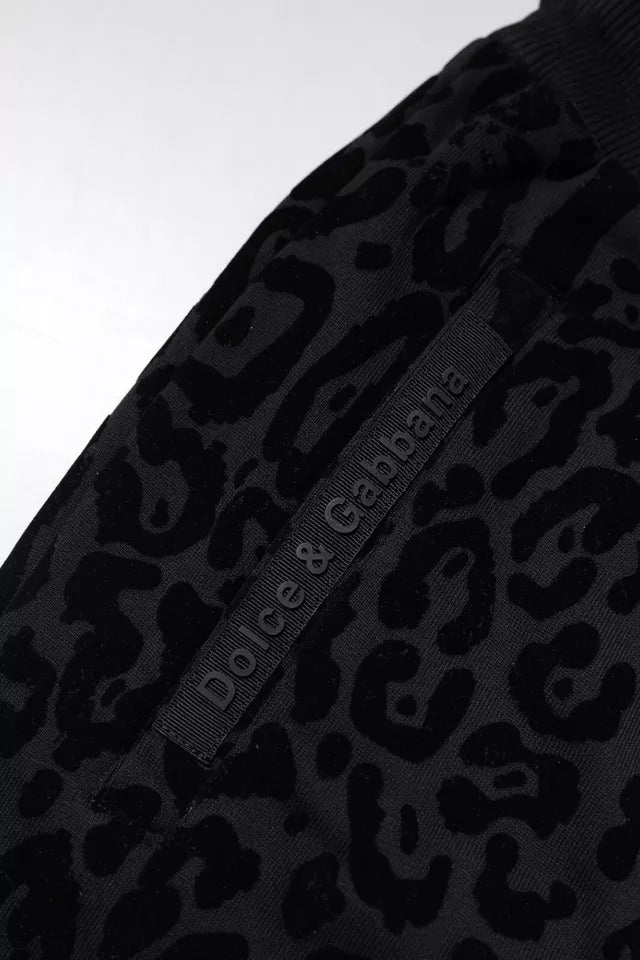 Dolce & Gabbana Schwarze Leopard-Jogginghose aus Baumwolle Sweatpants