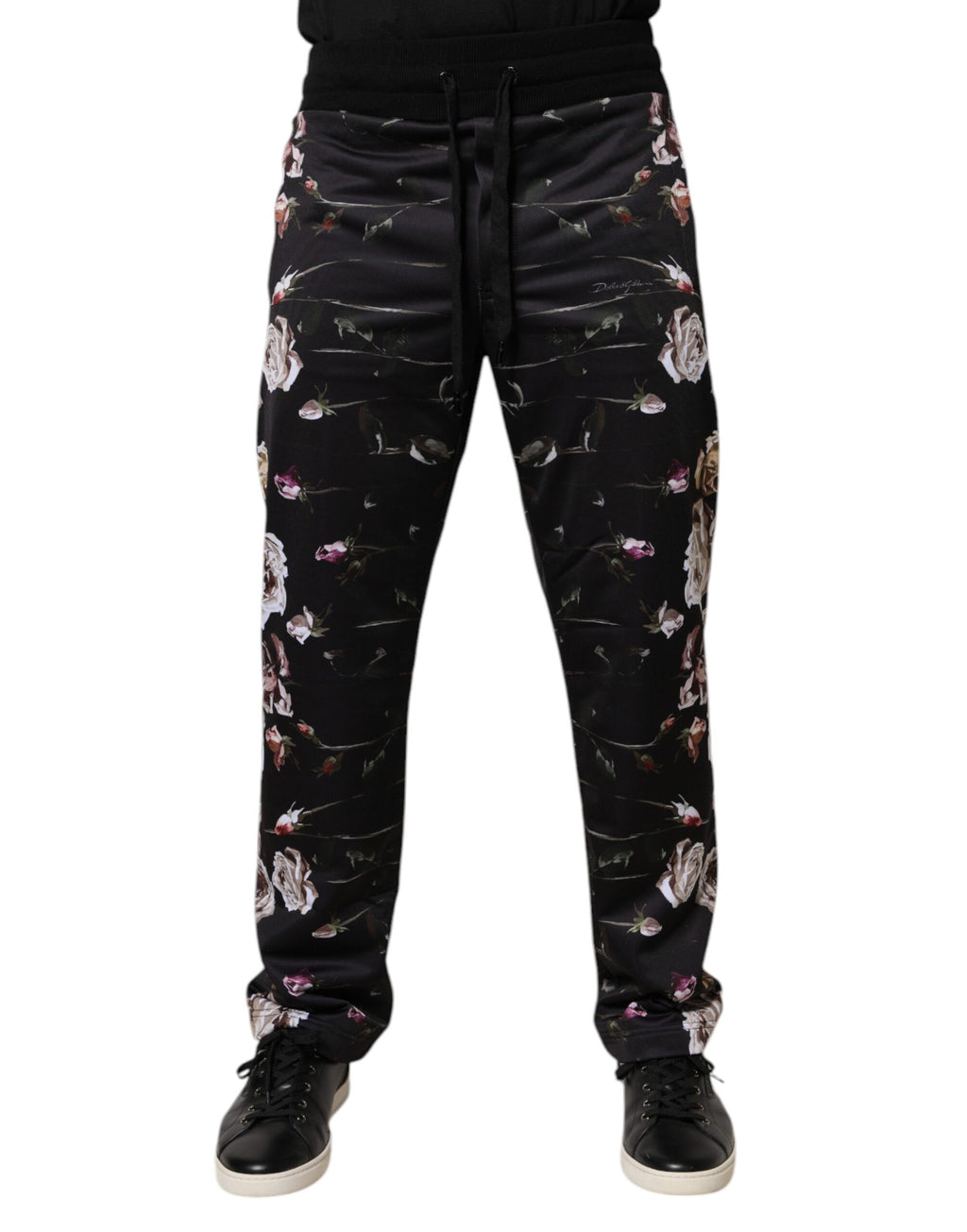 Dolce & Gabbana Schwarze geblümte Polyester-Jogger-Hose