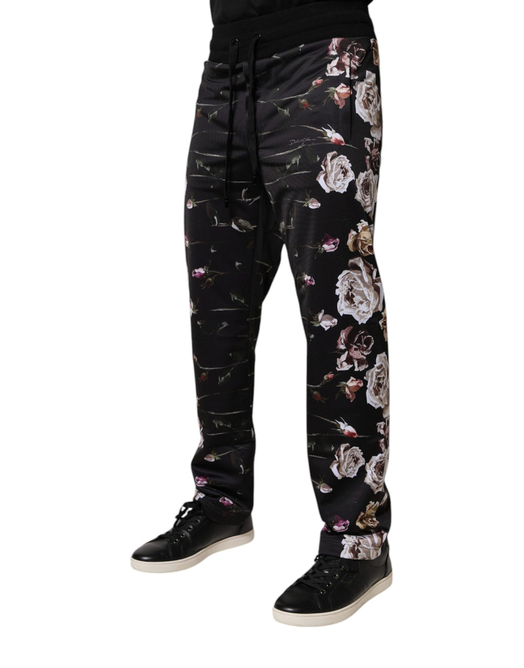 Dolce & Gabbana Schwarze geblümte Polyester-Jogger-Hose