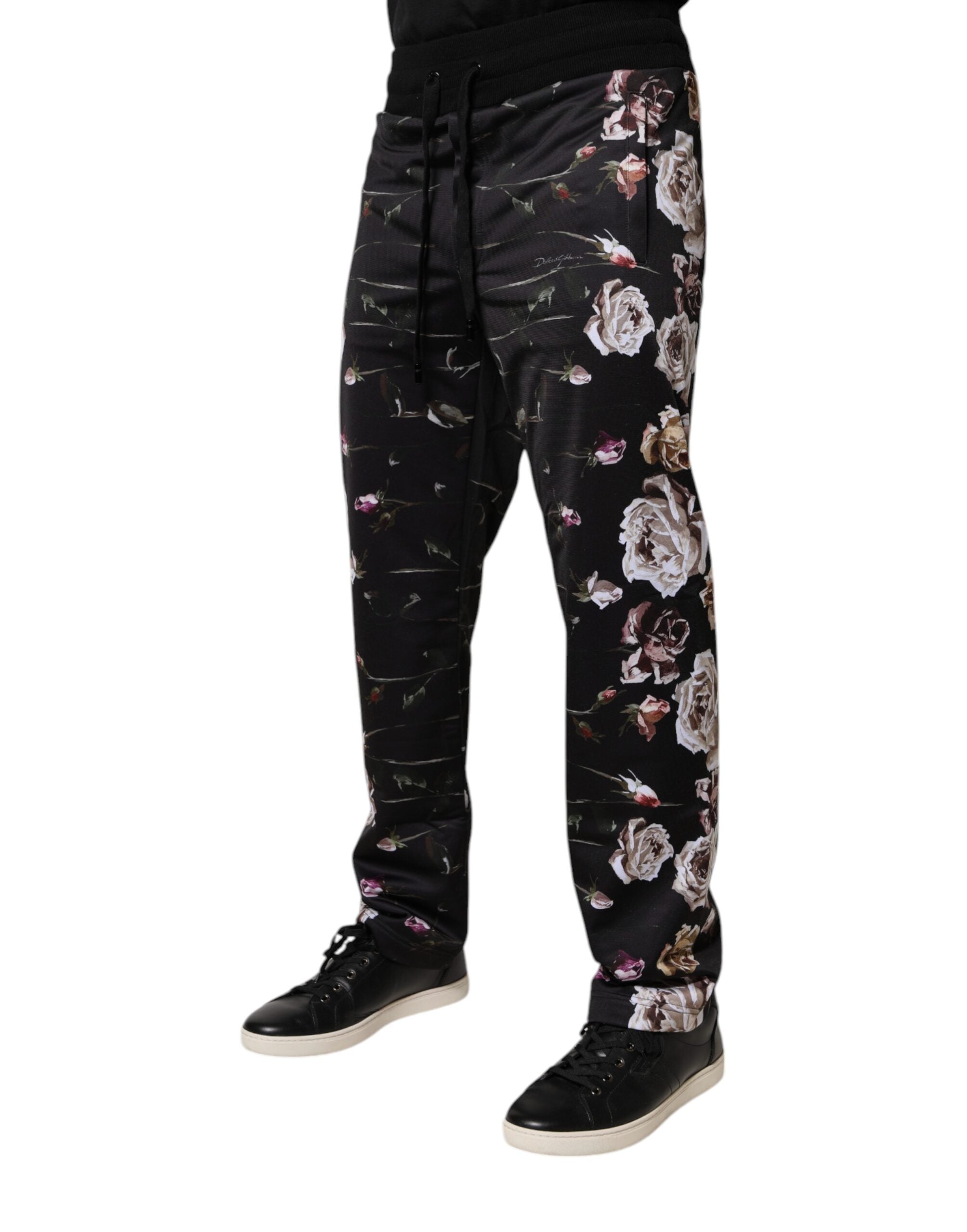 Dolce & Gabbana Schwarze geblümte Polyester-Jogger-Hose