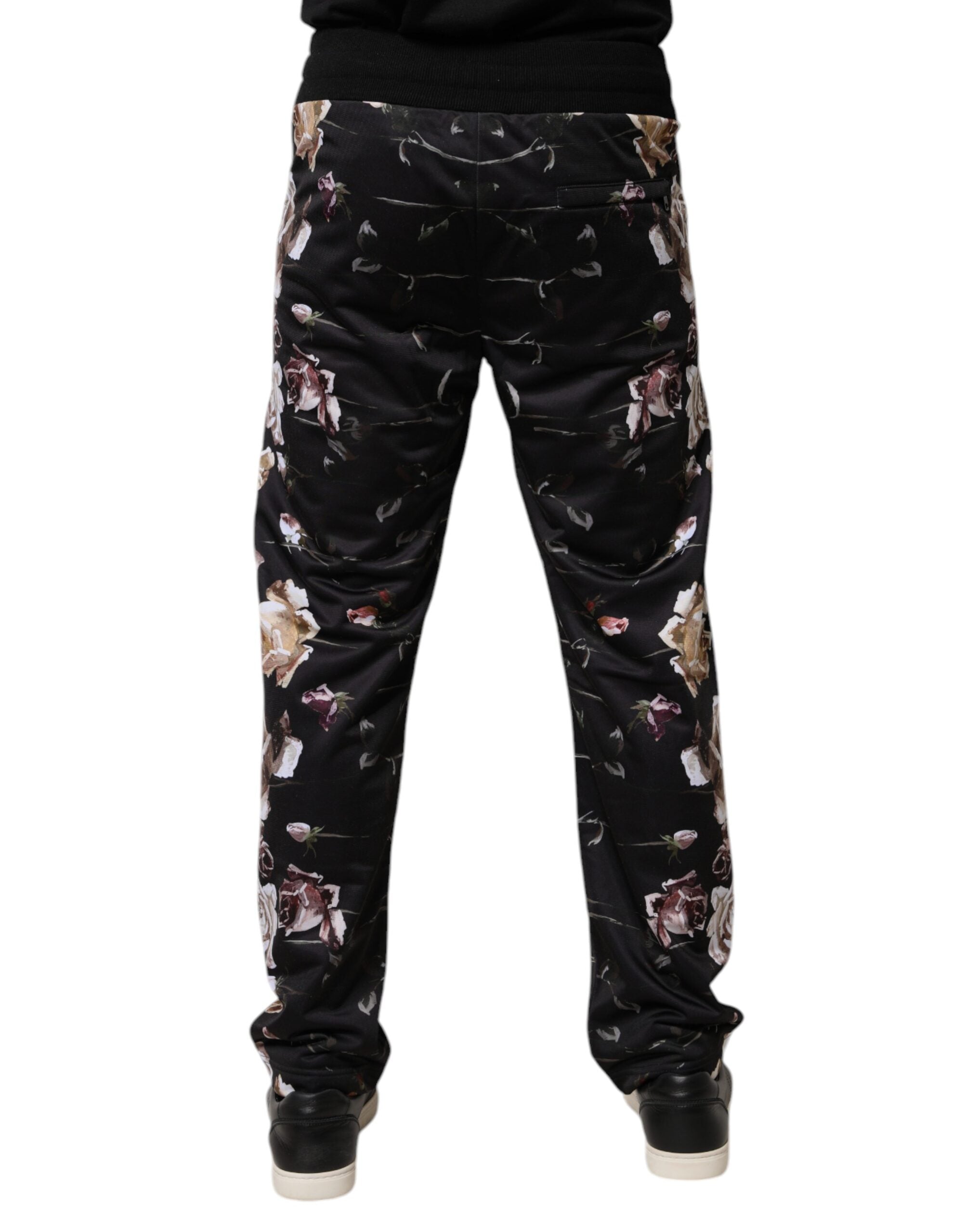 Dolce & Gabbana Schwarze geblümte Polyester-Jogger-Hose