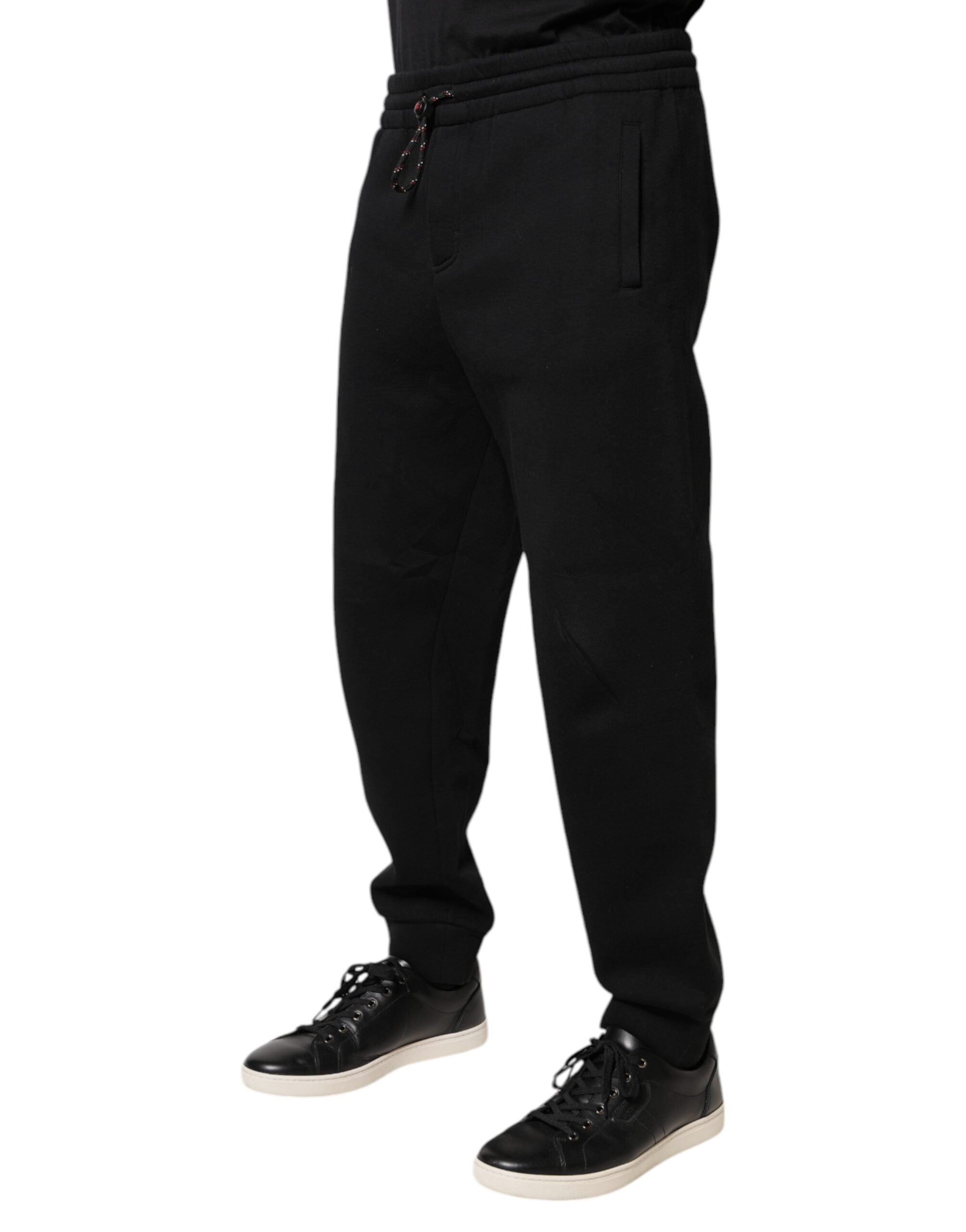 Dolce & Gabbana Schwarze Logo Patch Baumwoll-Jogger-Sweatpants Hose