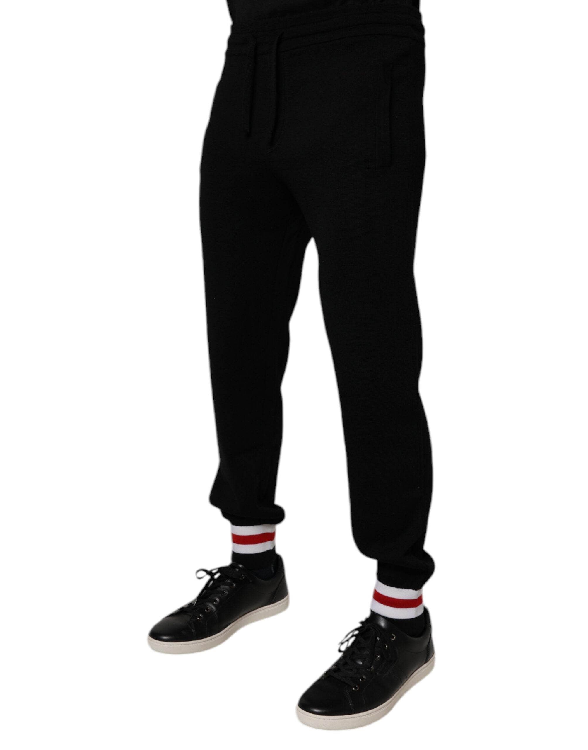 Dolce & Gabbana Schwarze Jogginghose aus Wolle mit mittlerer Taille