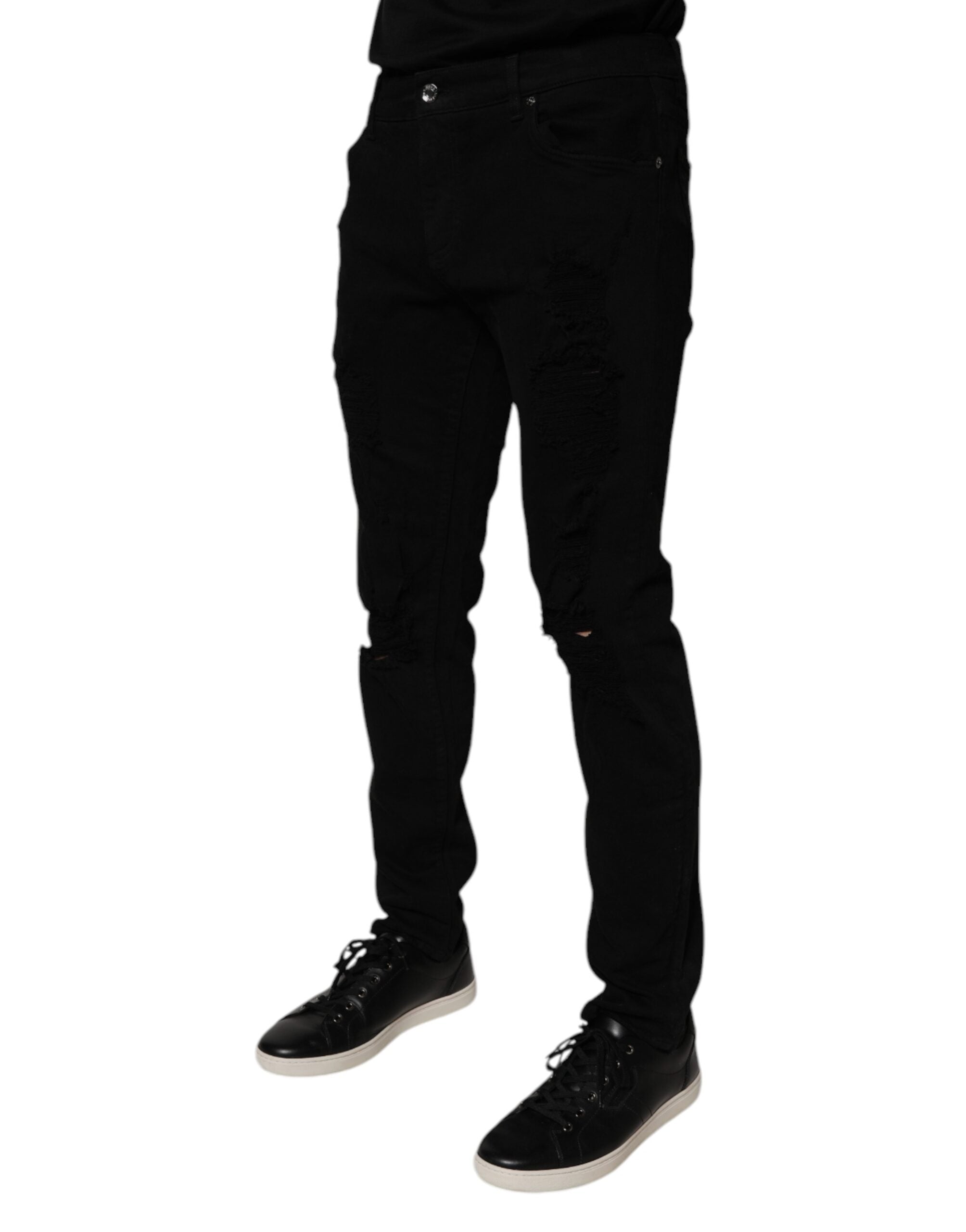 Dolce & Gabbana Schwarze zerfledderte Baumwoll-Skinny Denim-Jeans für Männer