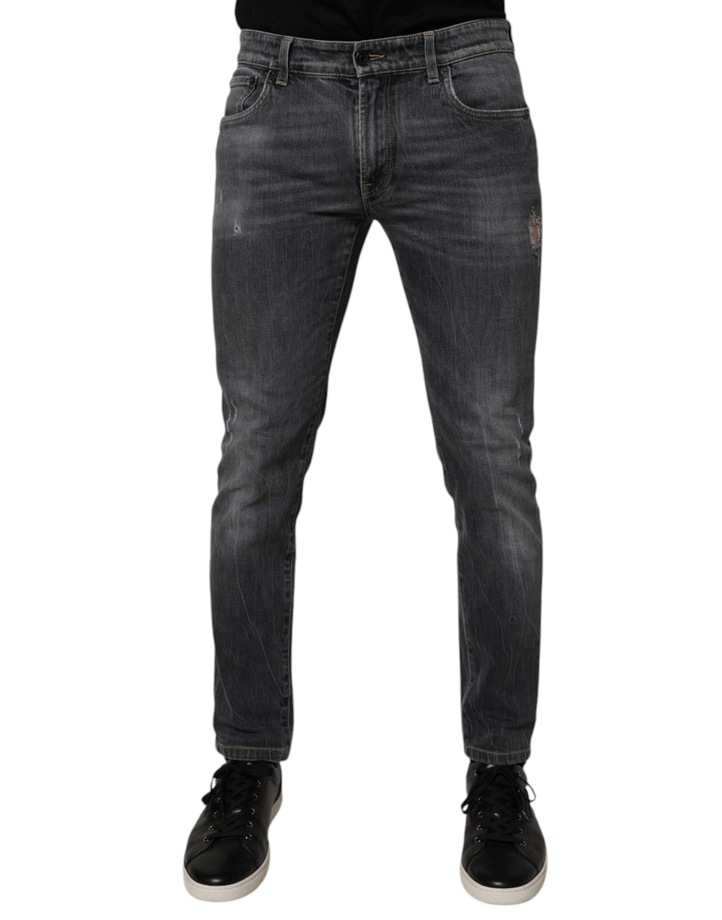 Dolce & Gabbana Dunkelgraue gewaschene Baumwoll-Skinny-Jeans für Männer aus Denim