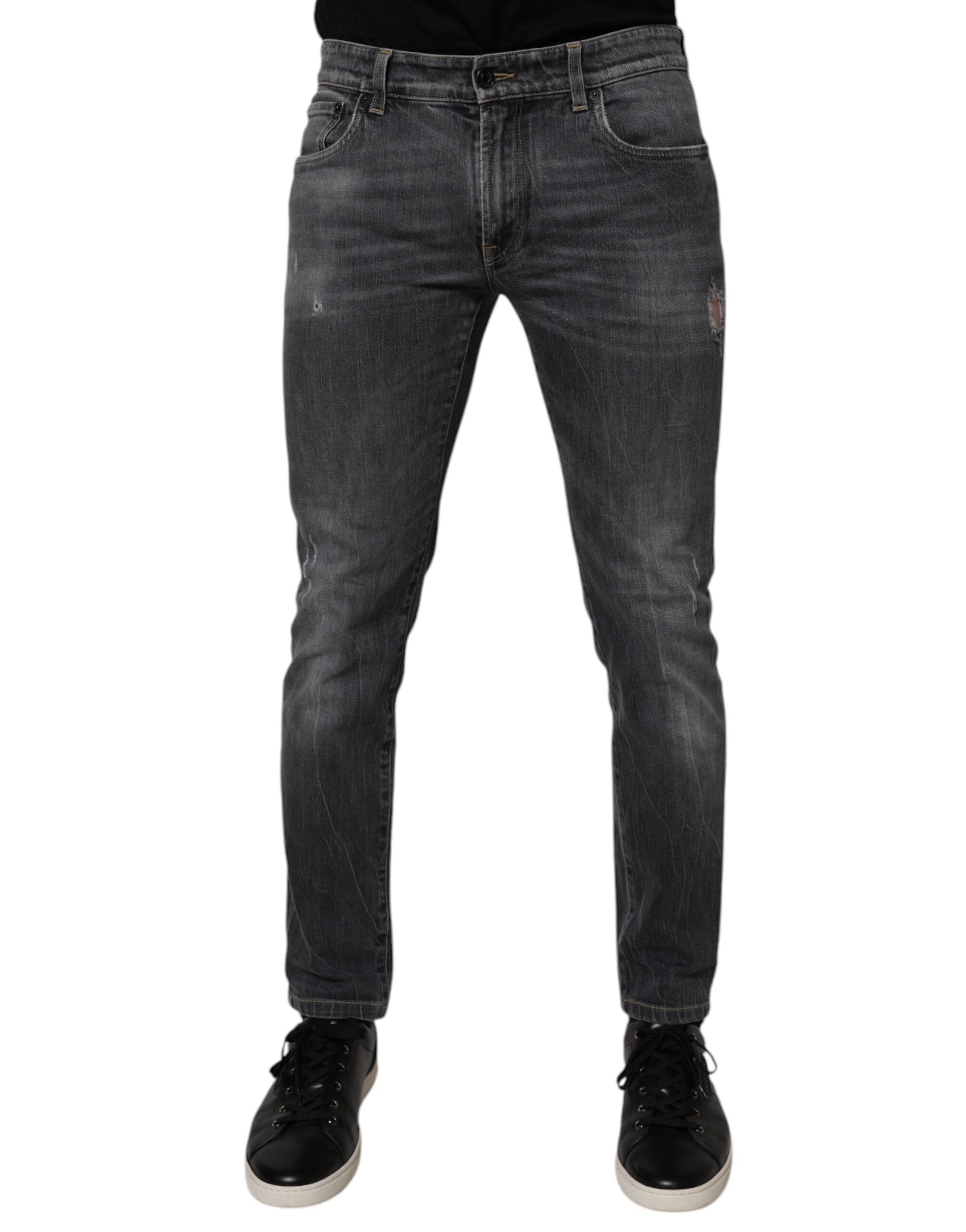 Dolce & Gabbana Dunkelgraue gewaschene Baumwoll-Skinny-Jeans für Männer aus Denim