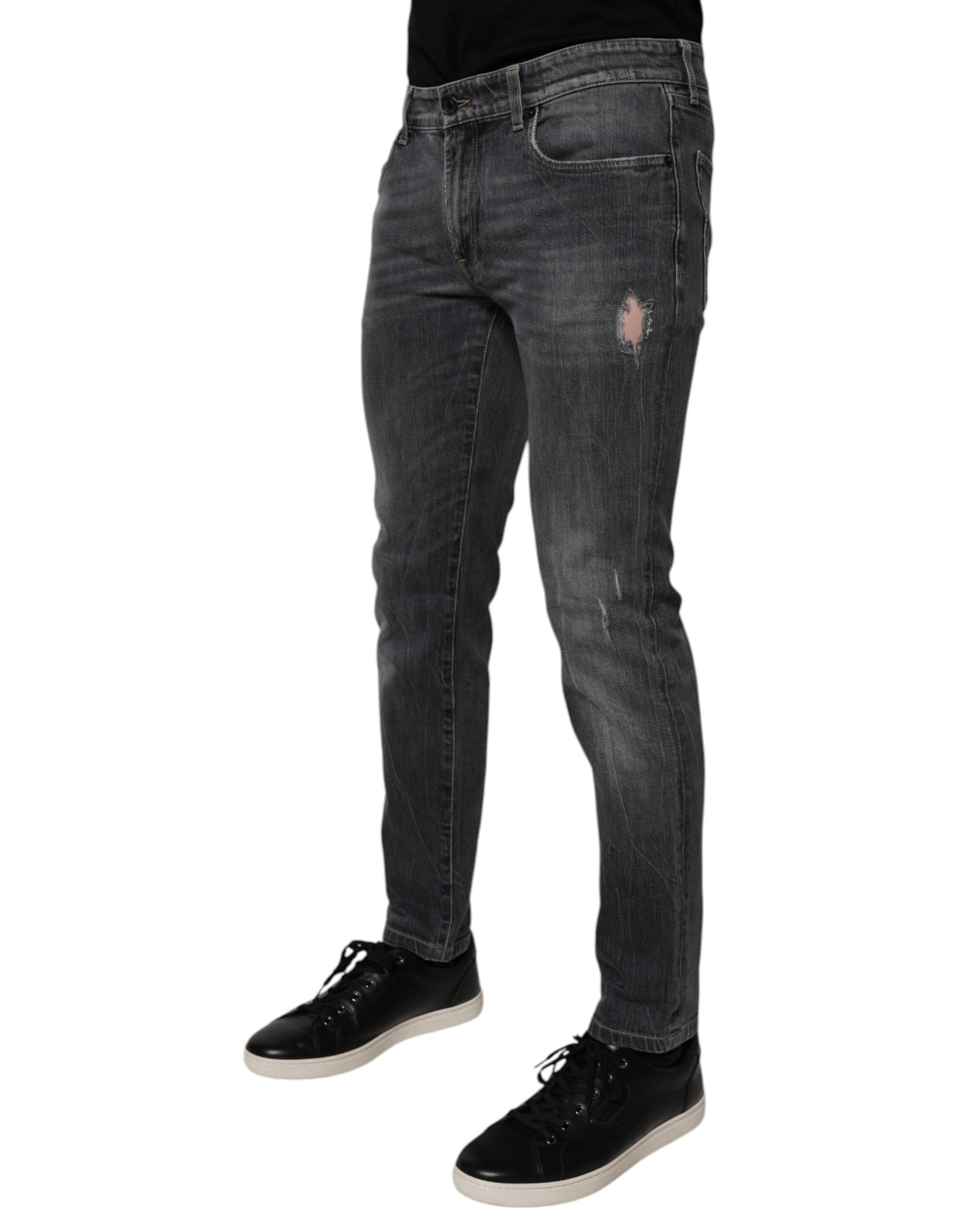 Dolce & Gabbana Dunkelgraue gewaschene Baumwoll-Skinny-Jeans für Männer aus Denim