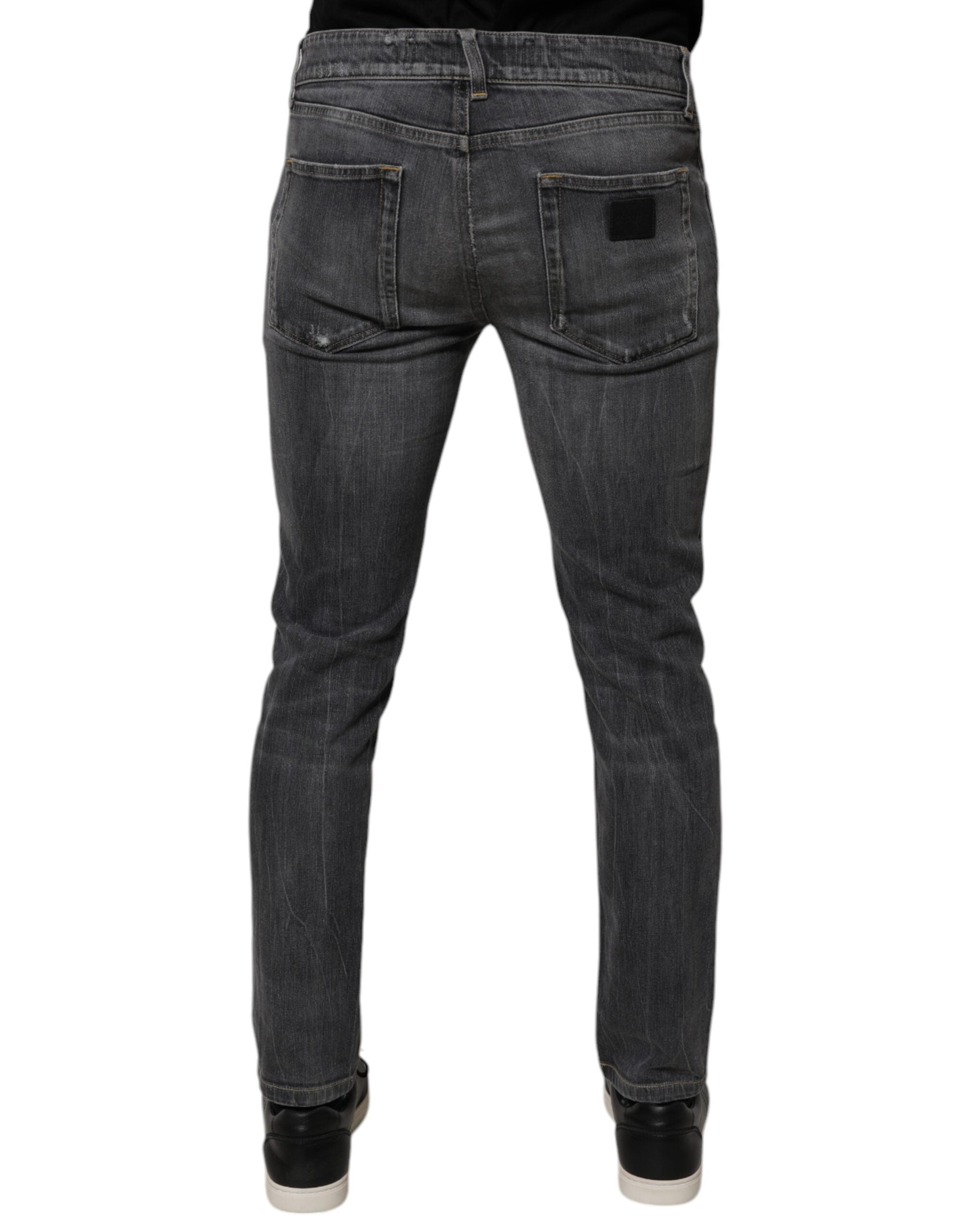 Dolce & Gabbana Dunkelgraue gewaschene Baumwoll-Skinny-Jeans für Männer aus Denim