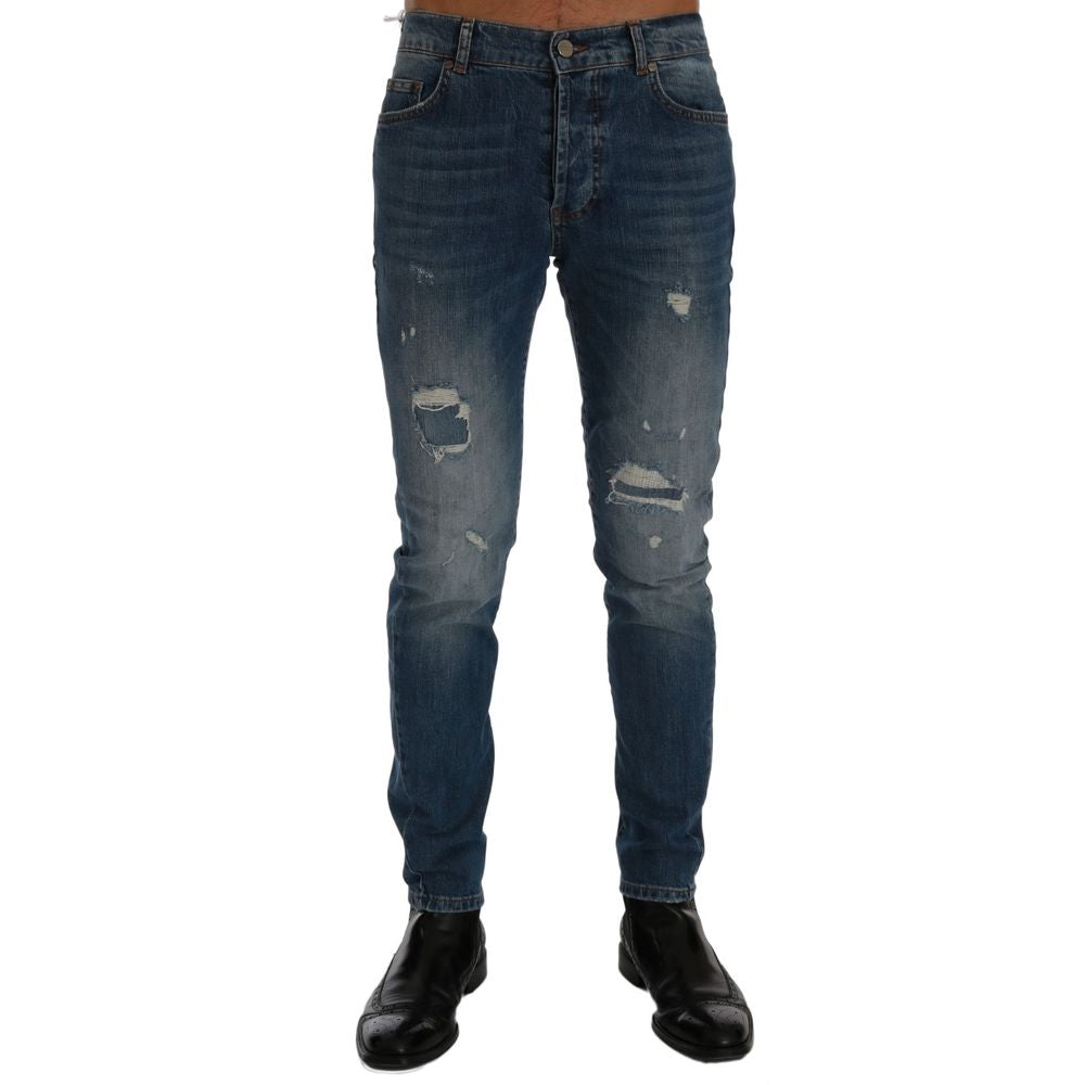 Frankie Morello Schmale Jeans aus blauem Baumwoll-Denim